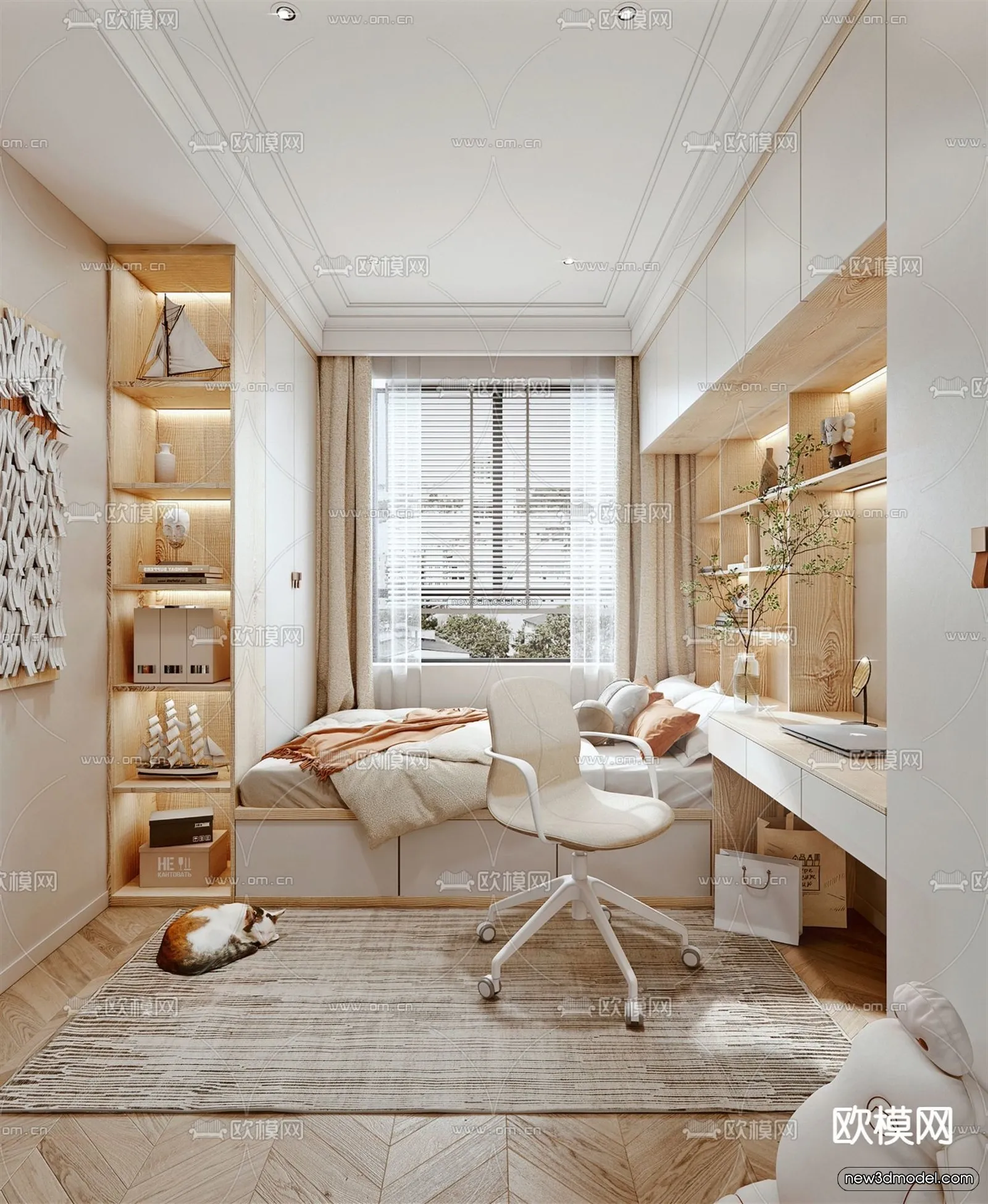 Nordic Style Interior 3D Blocks – Bedroom 3D Model – 323 – VRAY