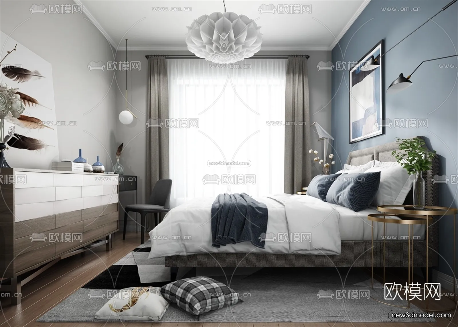 Nordic Style Interior 3D Blocks – Bedroom 3D Model – 327 – VRAY