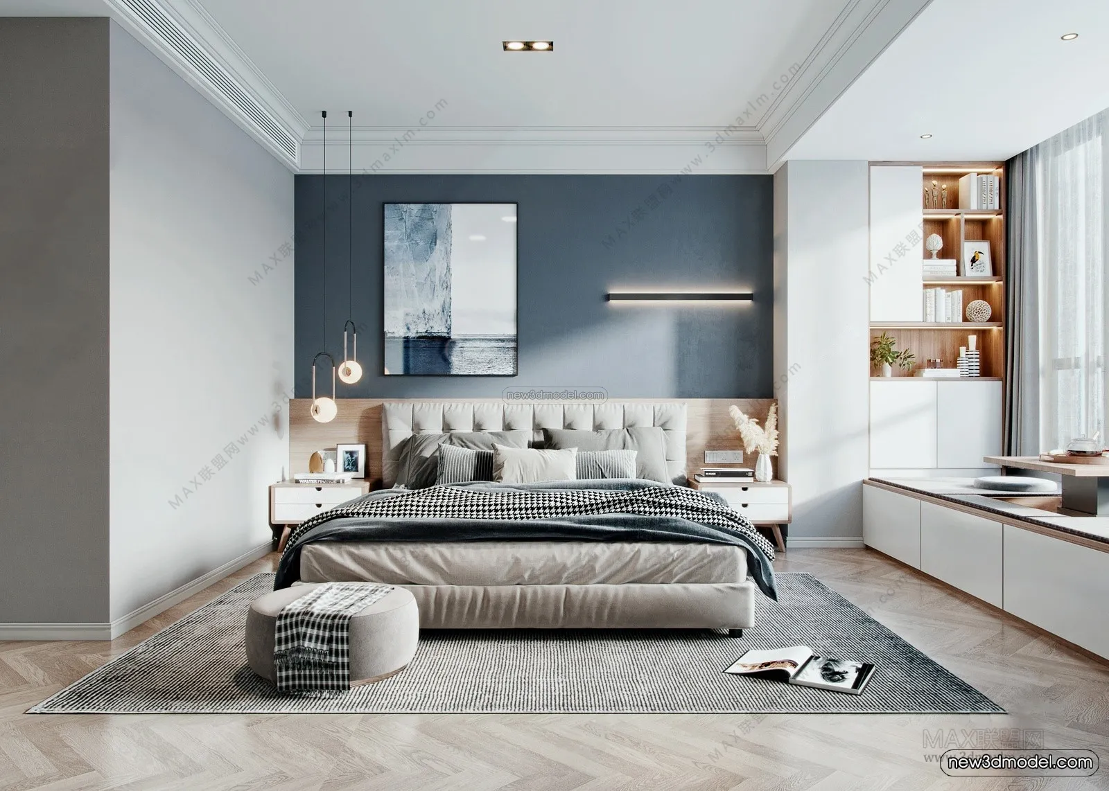 Nordic Style Interior 3D Blocks – Bedroom 3D Model – 333 – VRAY