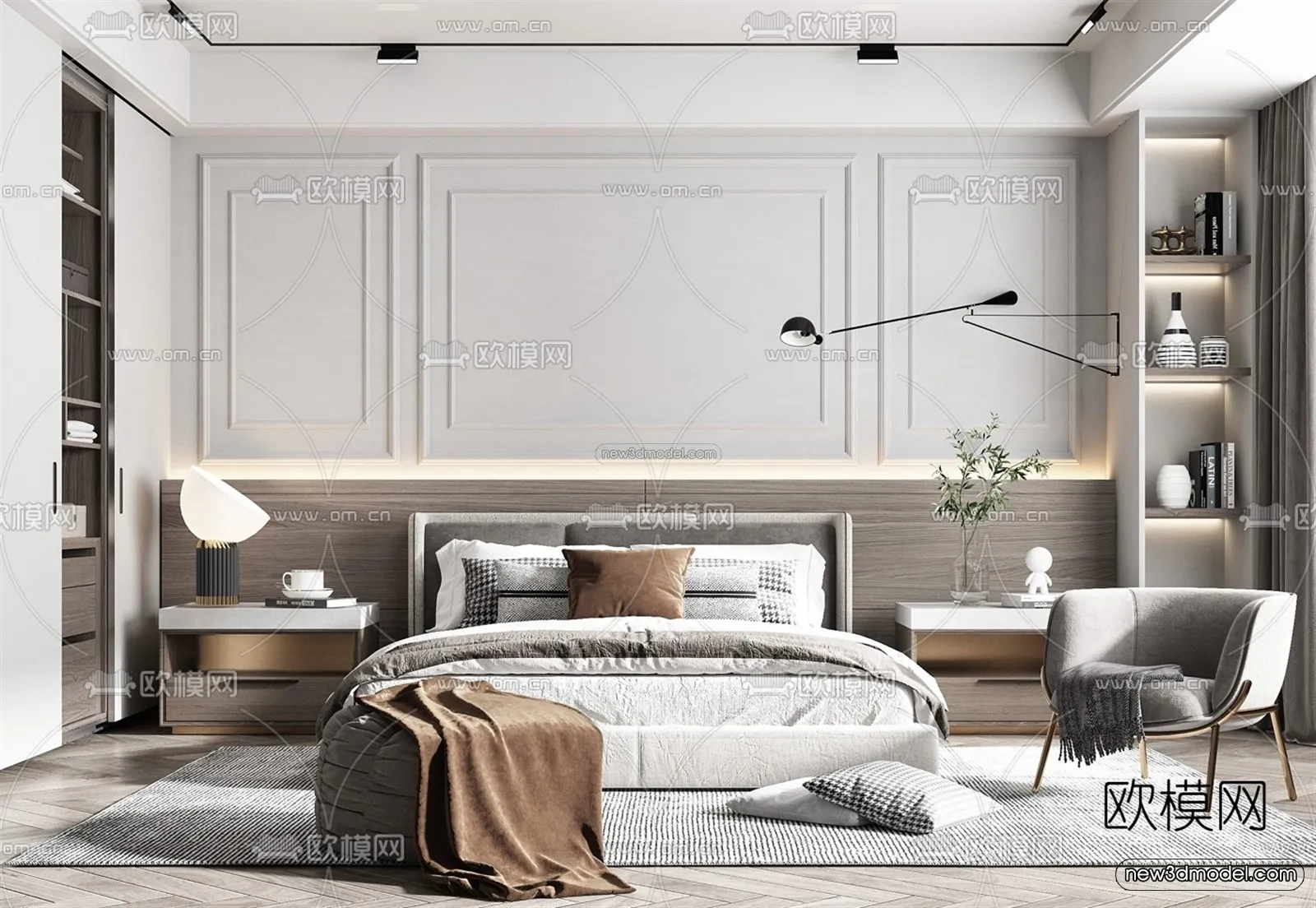 Nordic Style Interior 3D Blocks – Bedroom 3D Model – 336 – VRAY