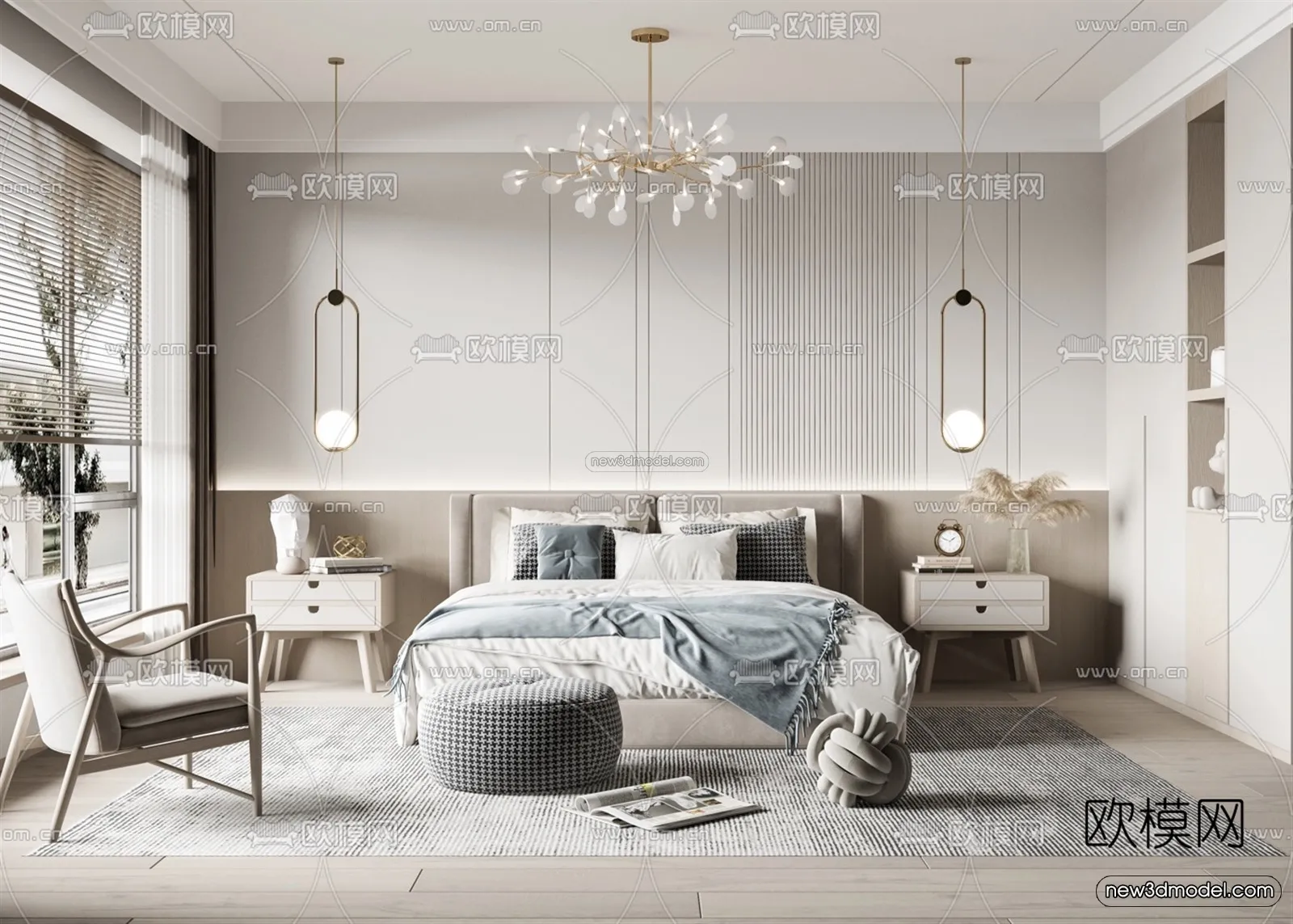 Nordic Style Interior 3D Blocks – Bedroom 3D Model – 342 – VRAY