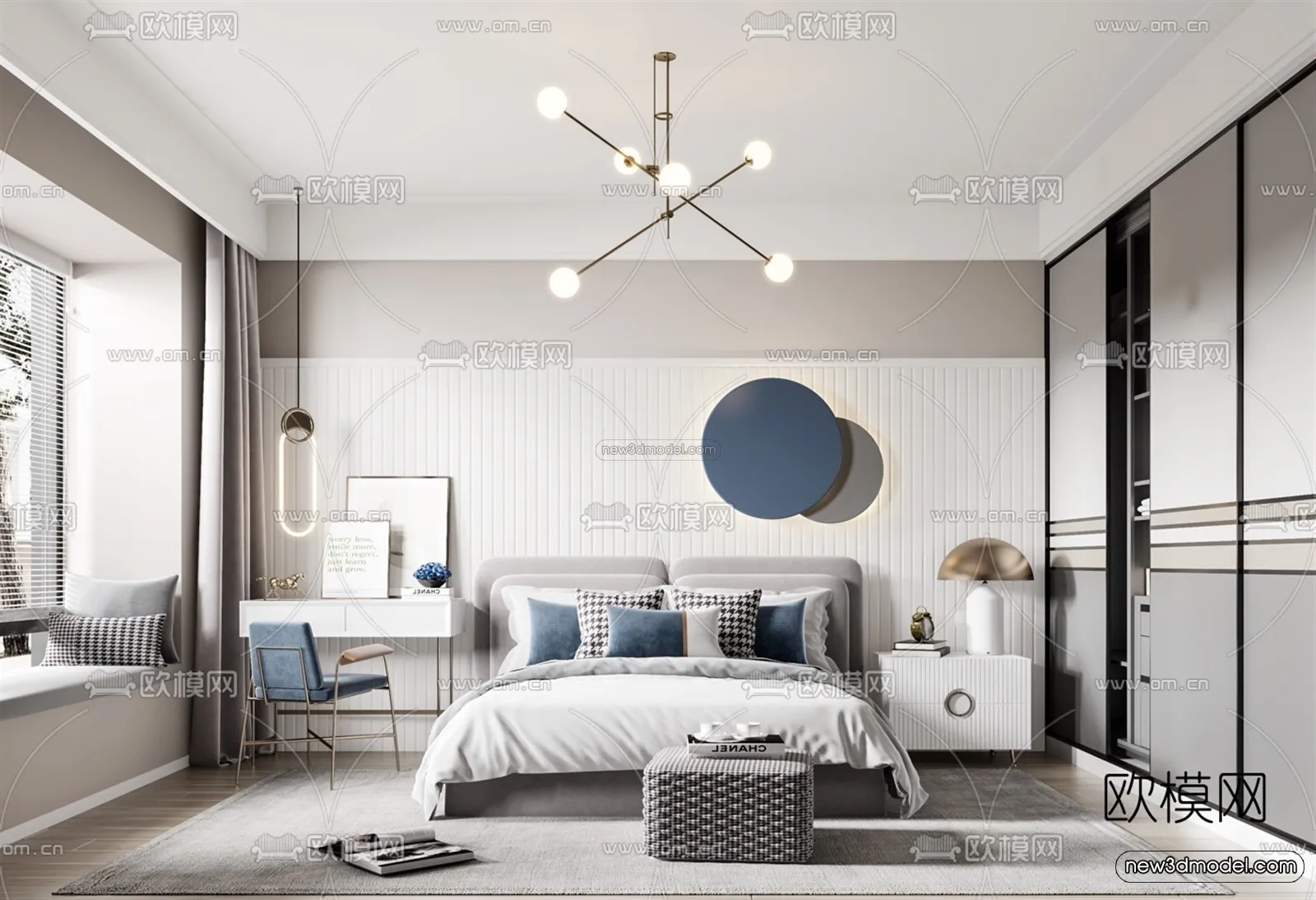 Nordic Style Interior 3D Blocks – Bedroom 3D Model – 347 – VRAY