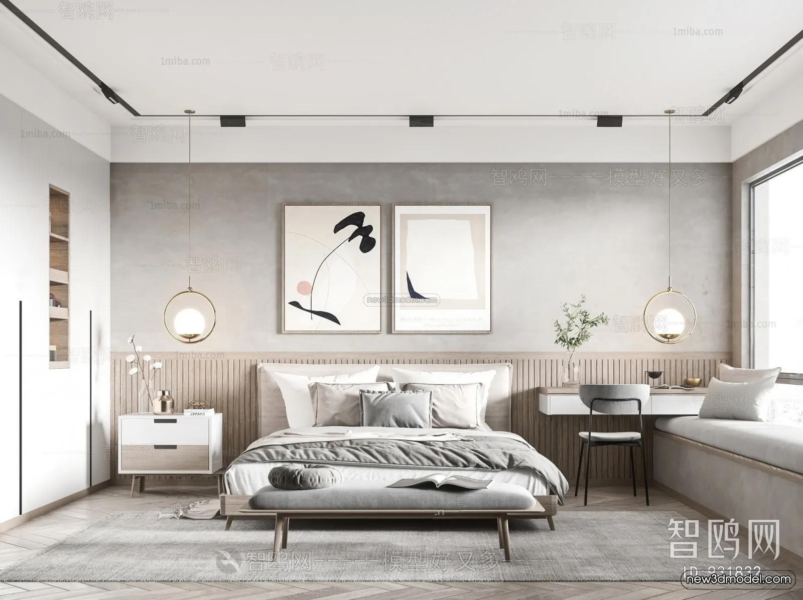 Nordic Style Interior 3D Blocks – Bedroom 3D Model – 348 – VRAY