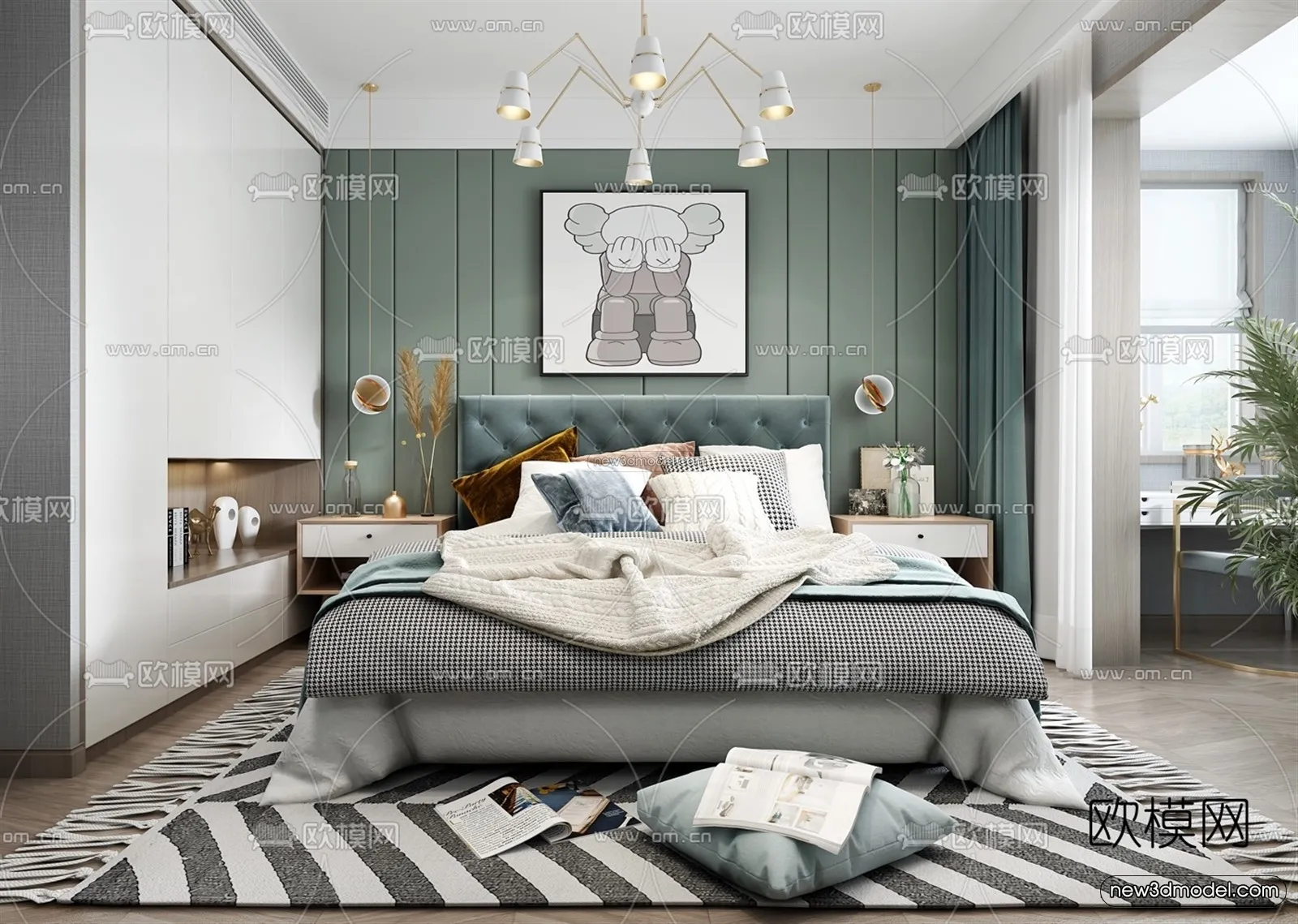 Nordic Style Interior 3D Blocks – Bedroom 3D Model – 349 – VRAY