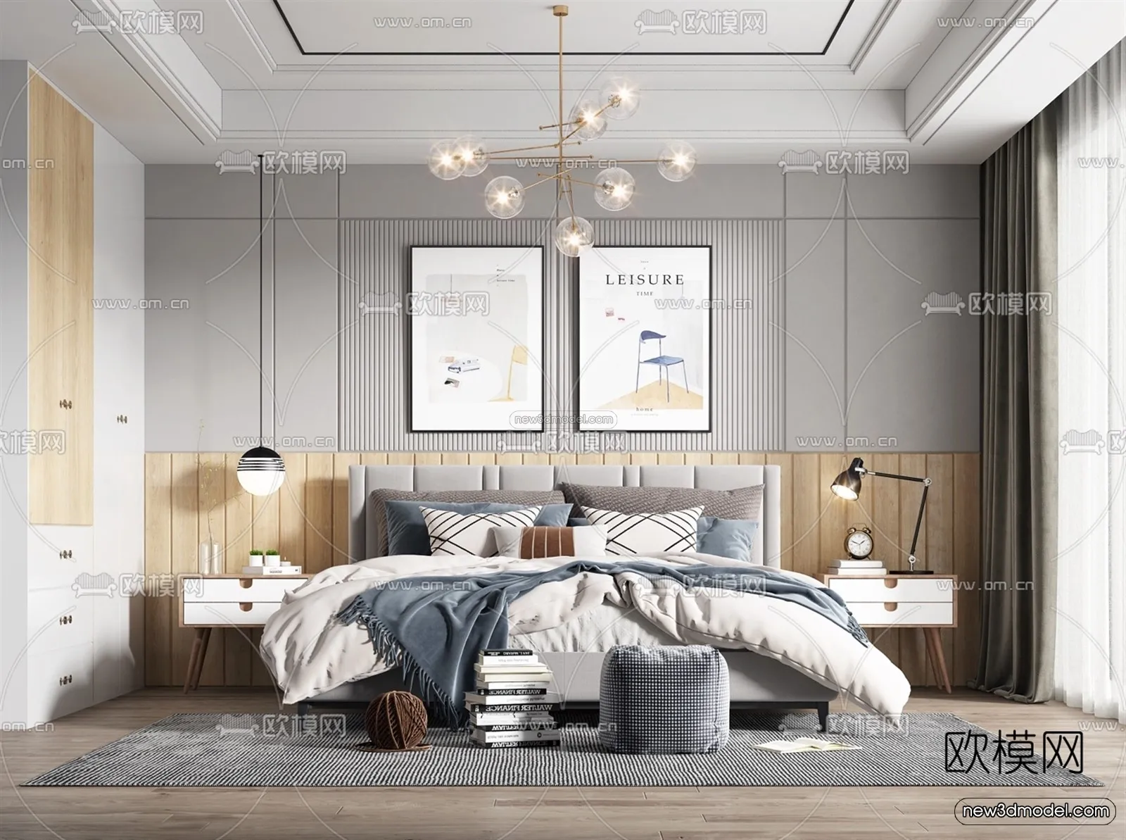 Nordic Style Interior 3D Blocks – Bedroom 3D Model – 350 – VRAY
