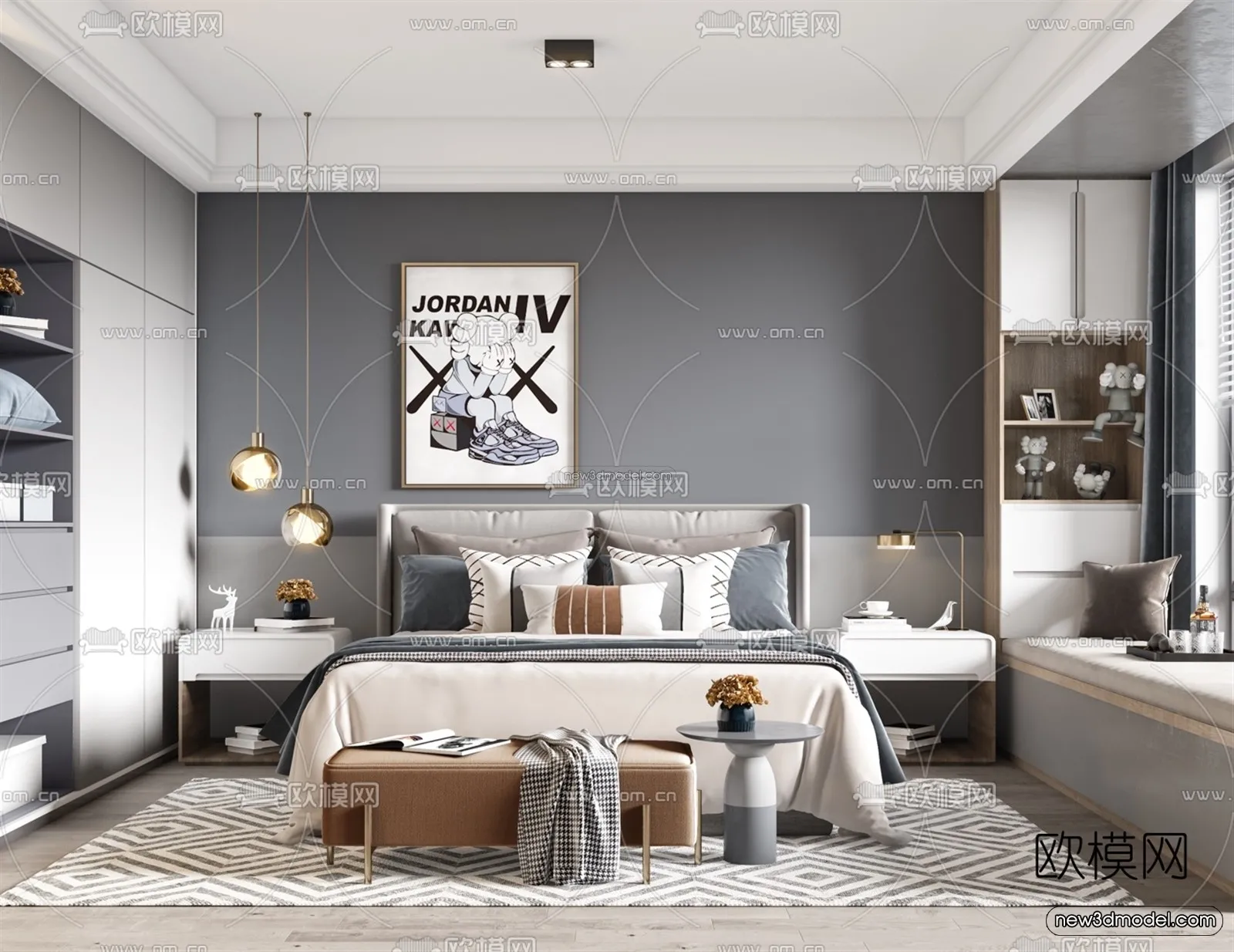 Nordic Style Interior 3D Blocks – Bedroom 3D Model – 358 – VRAY