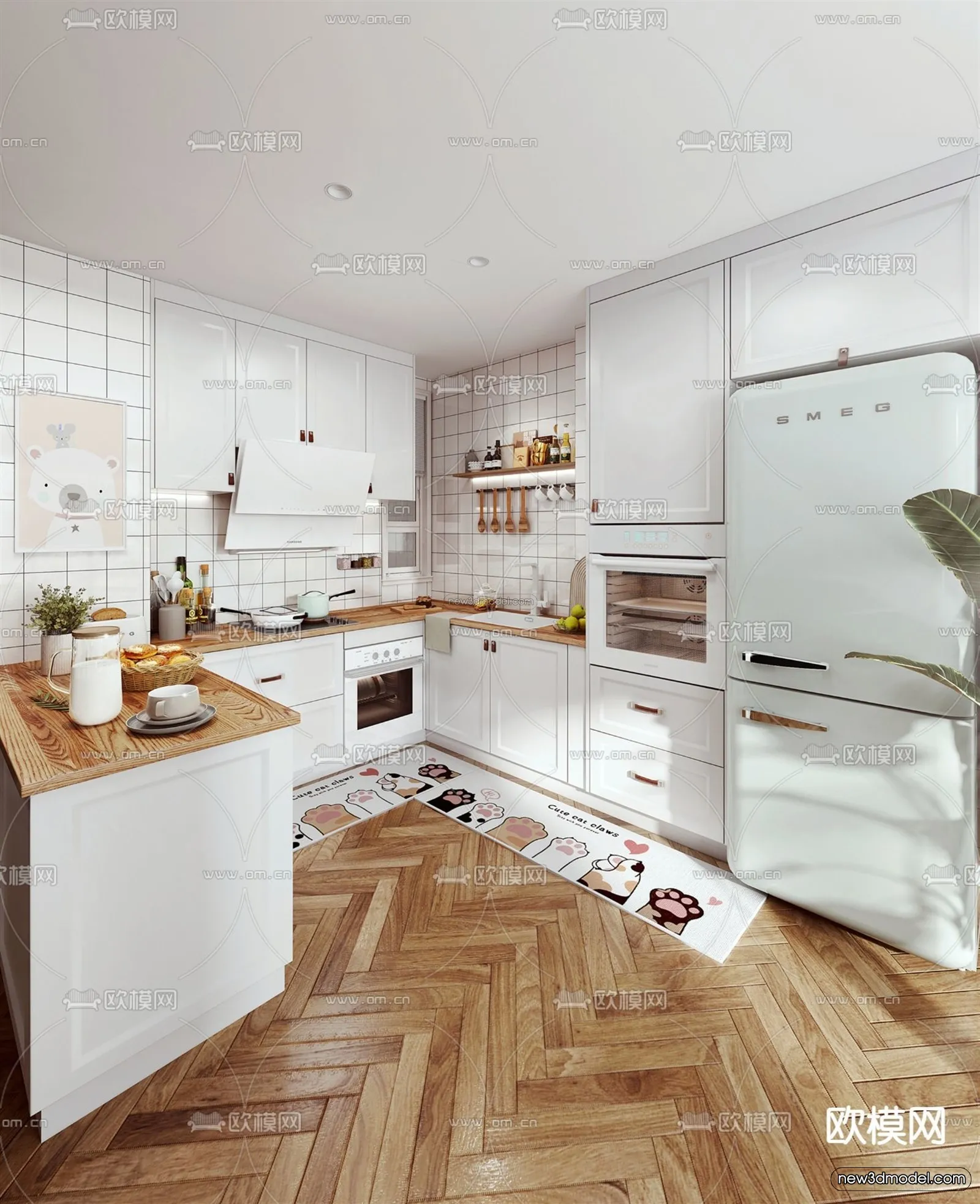 Nordic Style Interior 3D Blocks – Kitchen 3D Model – 442 – VRAY