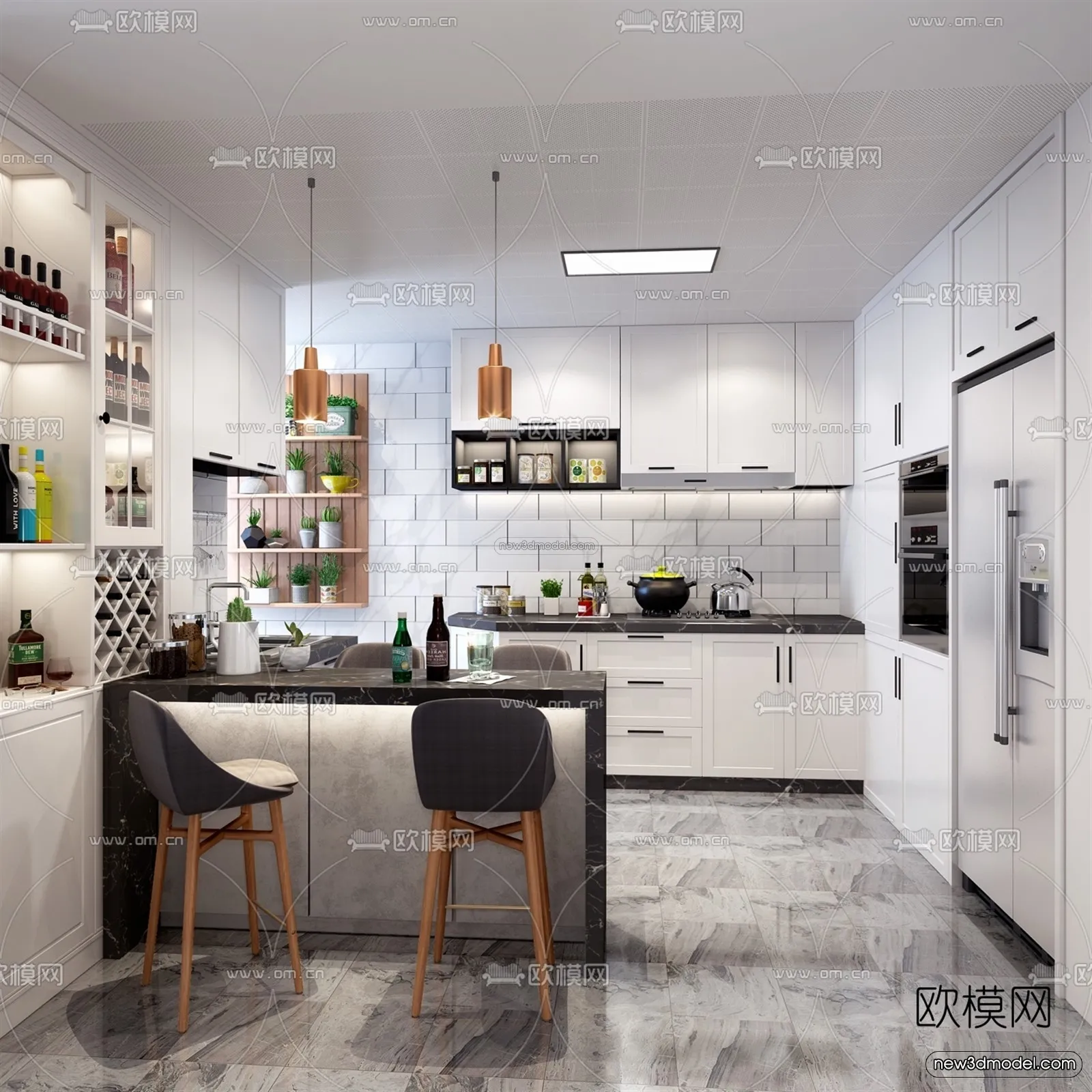 Nordic Style Interior 3D Blocks – Kitchen 3D Model – 443 – VRAY
