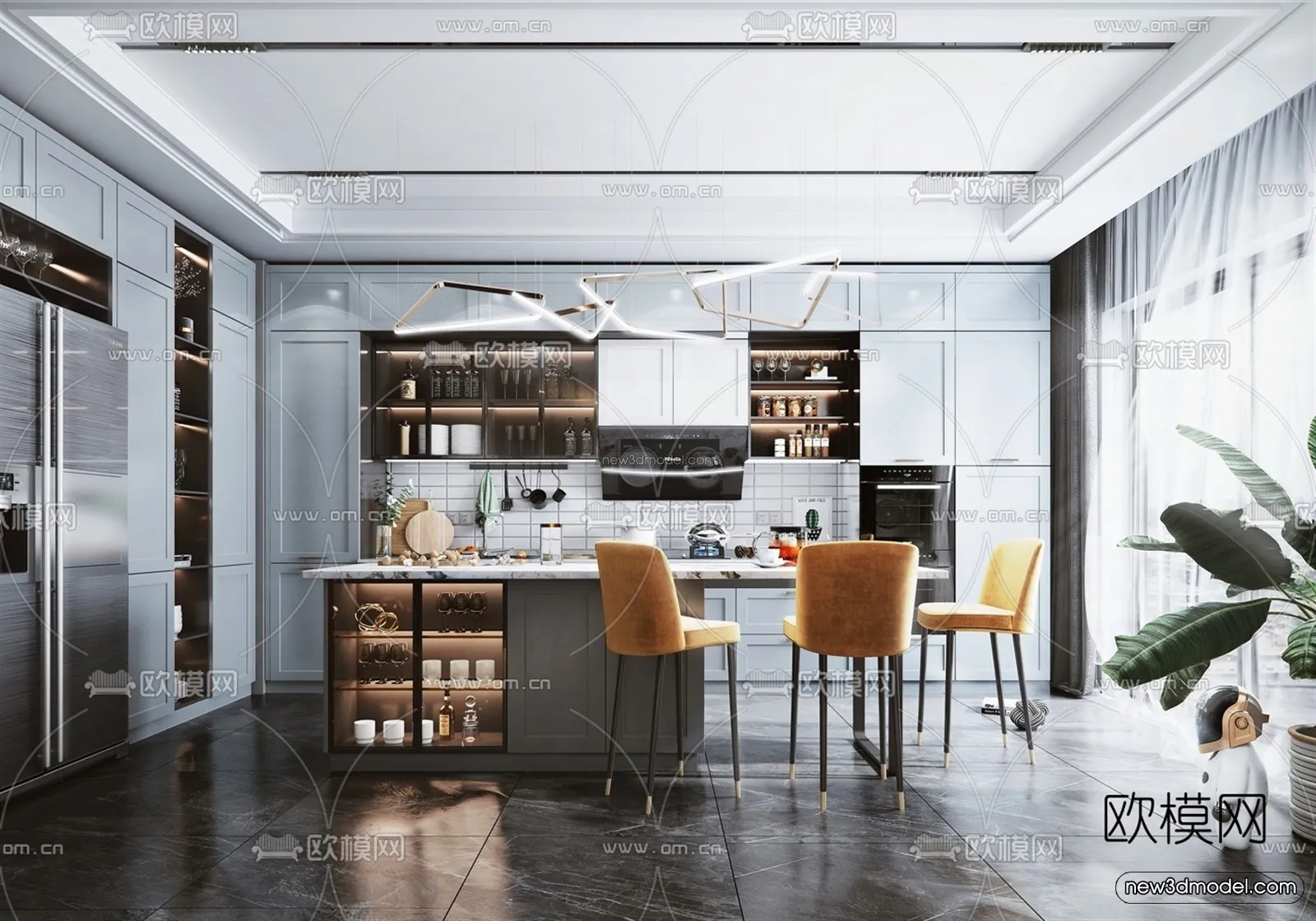 Nordic Style Interior 3D Blocks – Kitchen 3D Model – 460 – VRAY