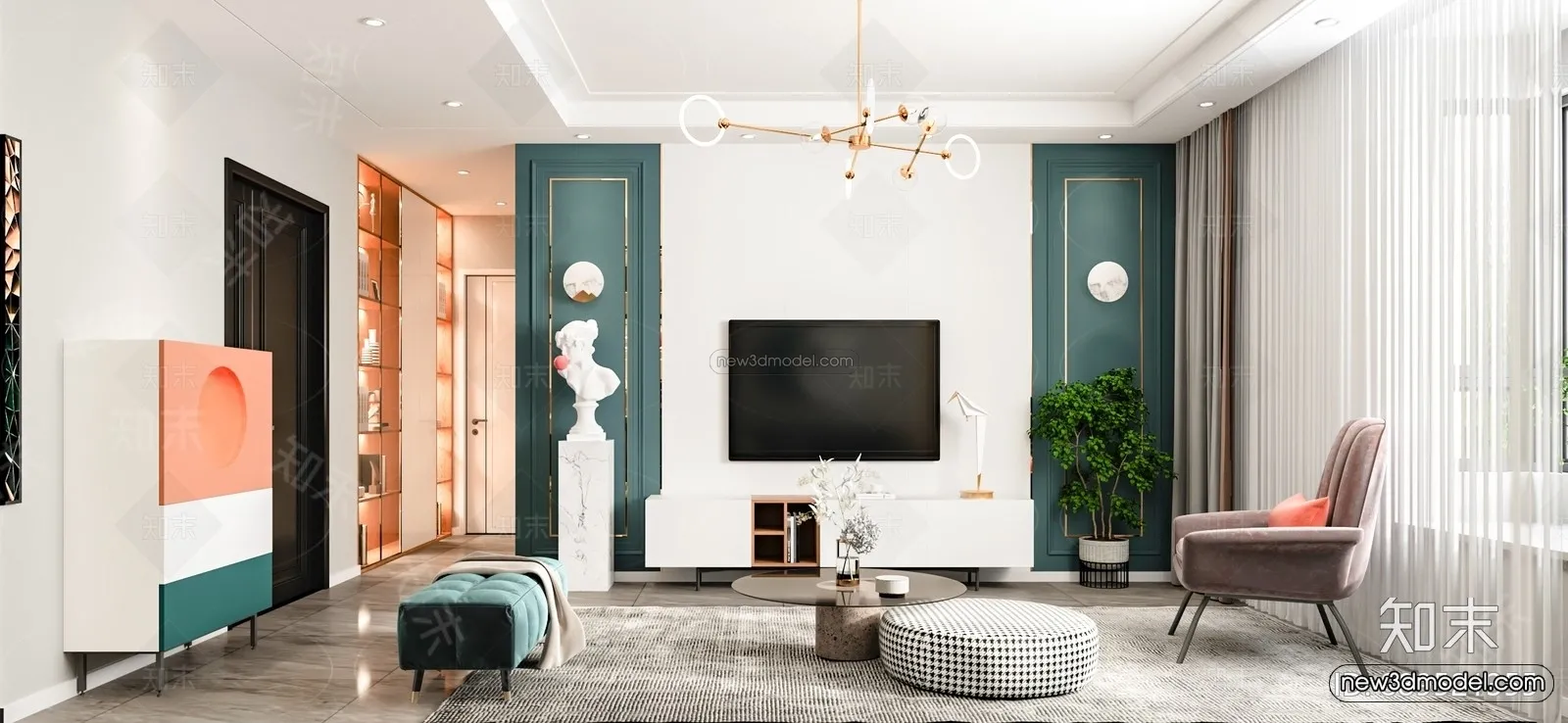 Nordic Style Interior 3D Blocks – Living Room 3D Model – 005 – VRAY