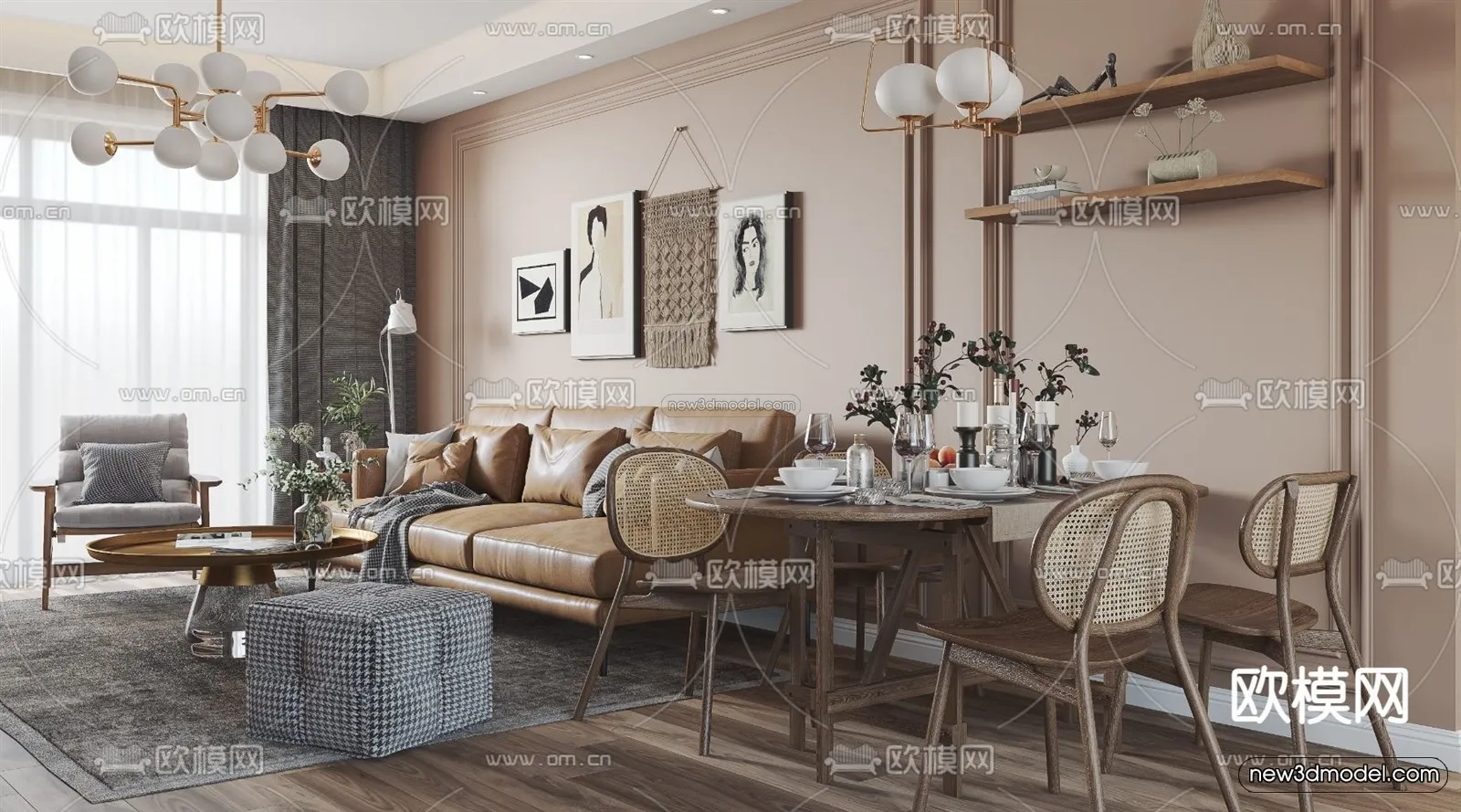 Nordic Style Interior 3D Blocks – Living Room 3D Model – 006 – VRAY
