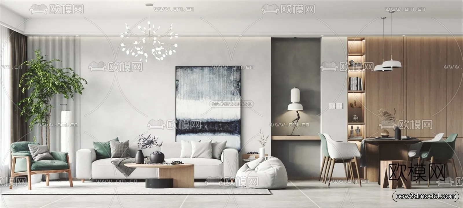 Nordic Style Interior 3D Blocks – Living Room 3D Model – 008 – VRAY