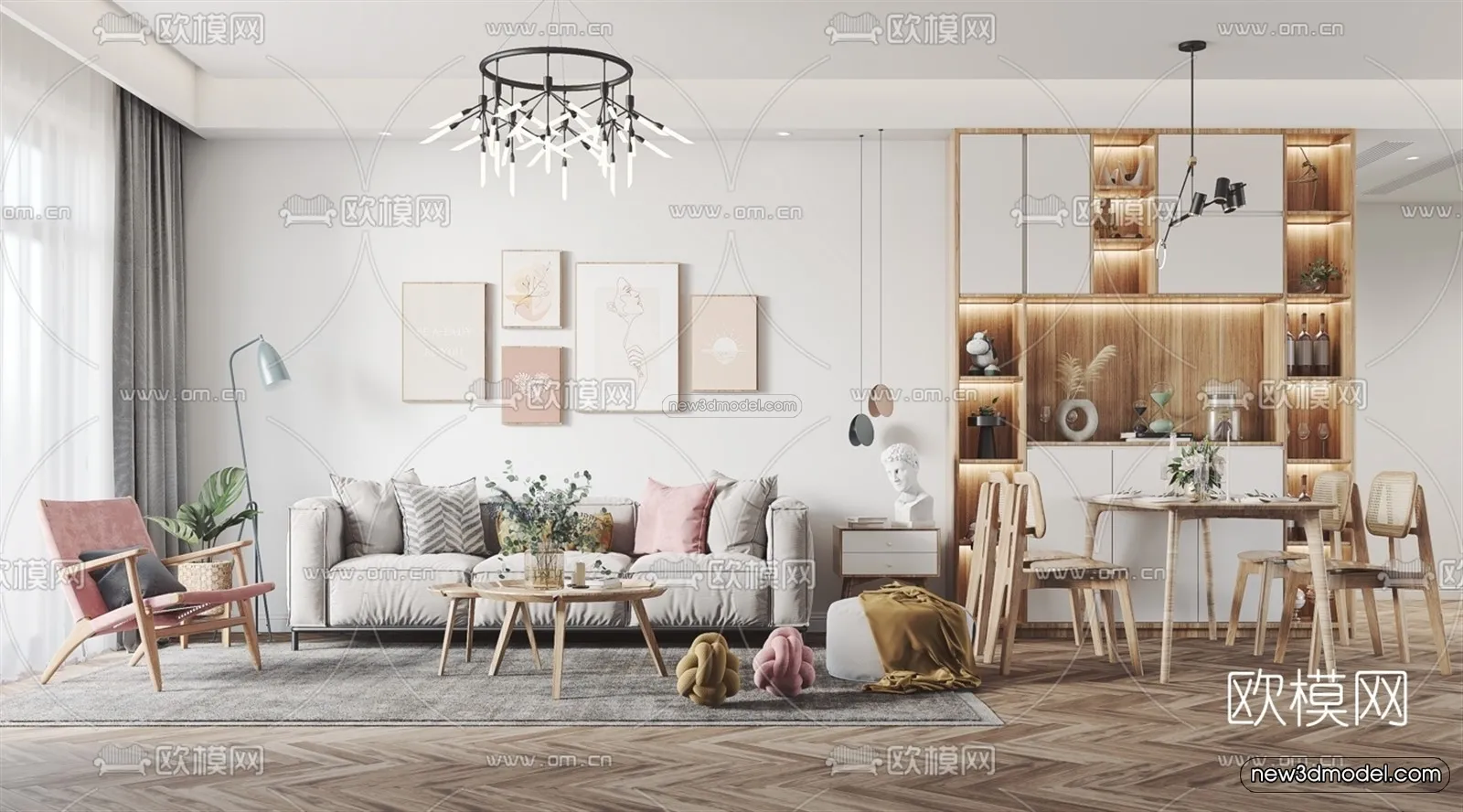 Nordic Style Interior 3D Blocks – Living Room 3D Model – 011 – VRAY