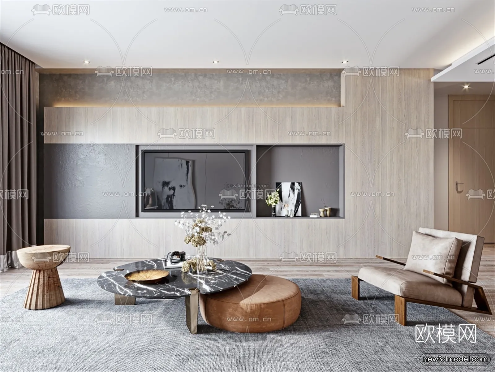 Nordic Style Interior 3D Blocks – Living Room 3D Model – 014 – VRAY