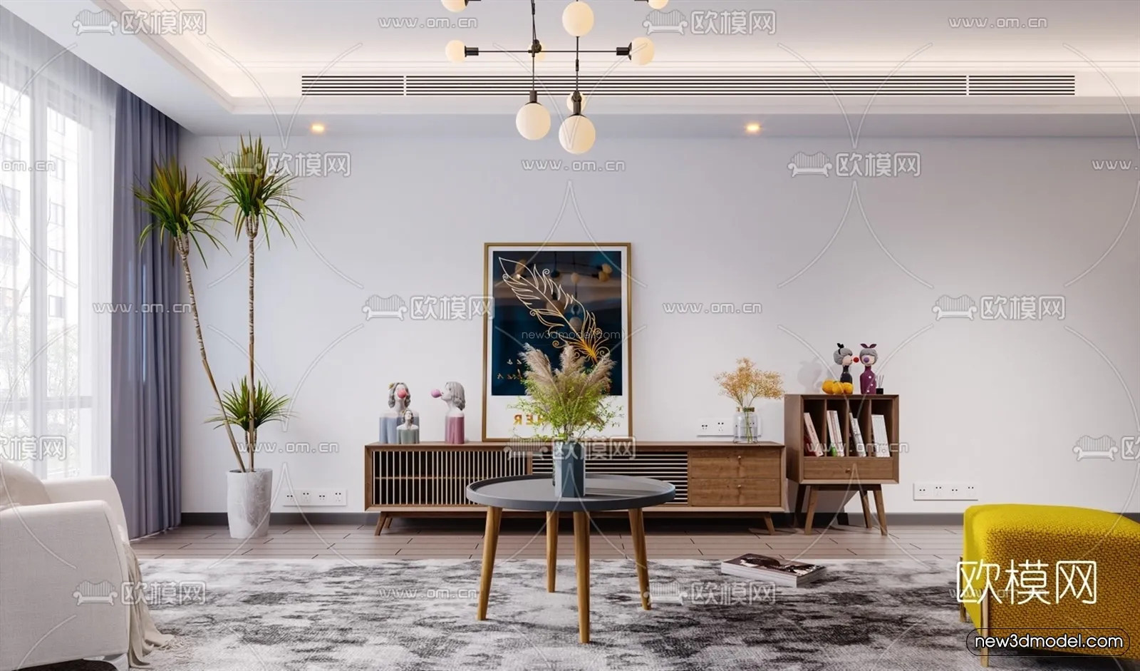 Nordic Style Interior 3D Blocks – Living Room 3D Model – 017 – VRAY