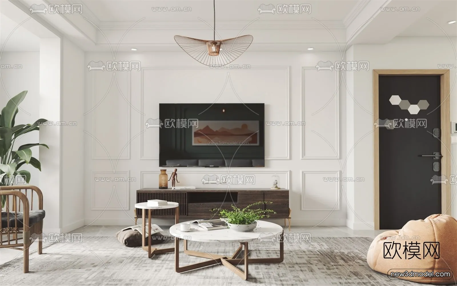 Nordic Style Interior 3D Blocks – Living Room 3D Model – 019 – VRAY