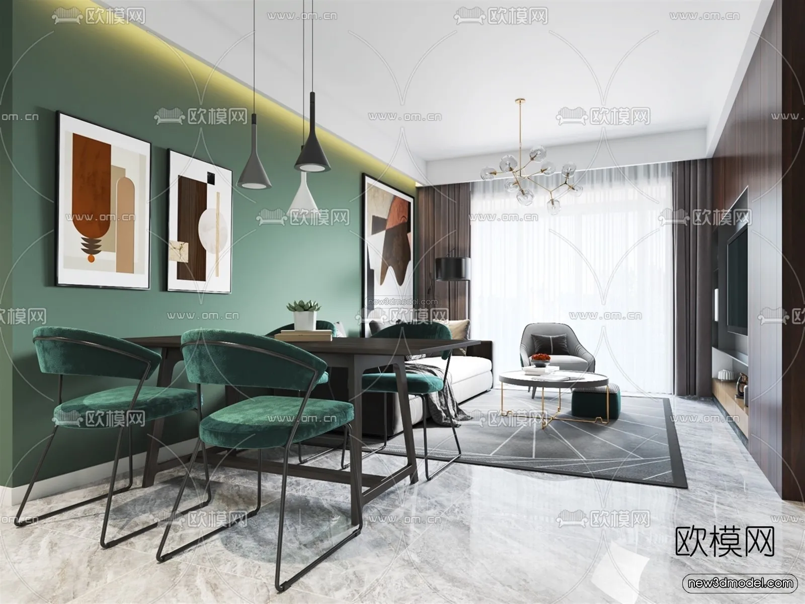 Nordic Style Interior 3D Blocks – Living Room 3D Model – 022 – VRAY