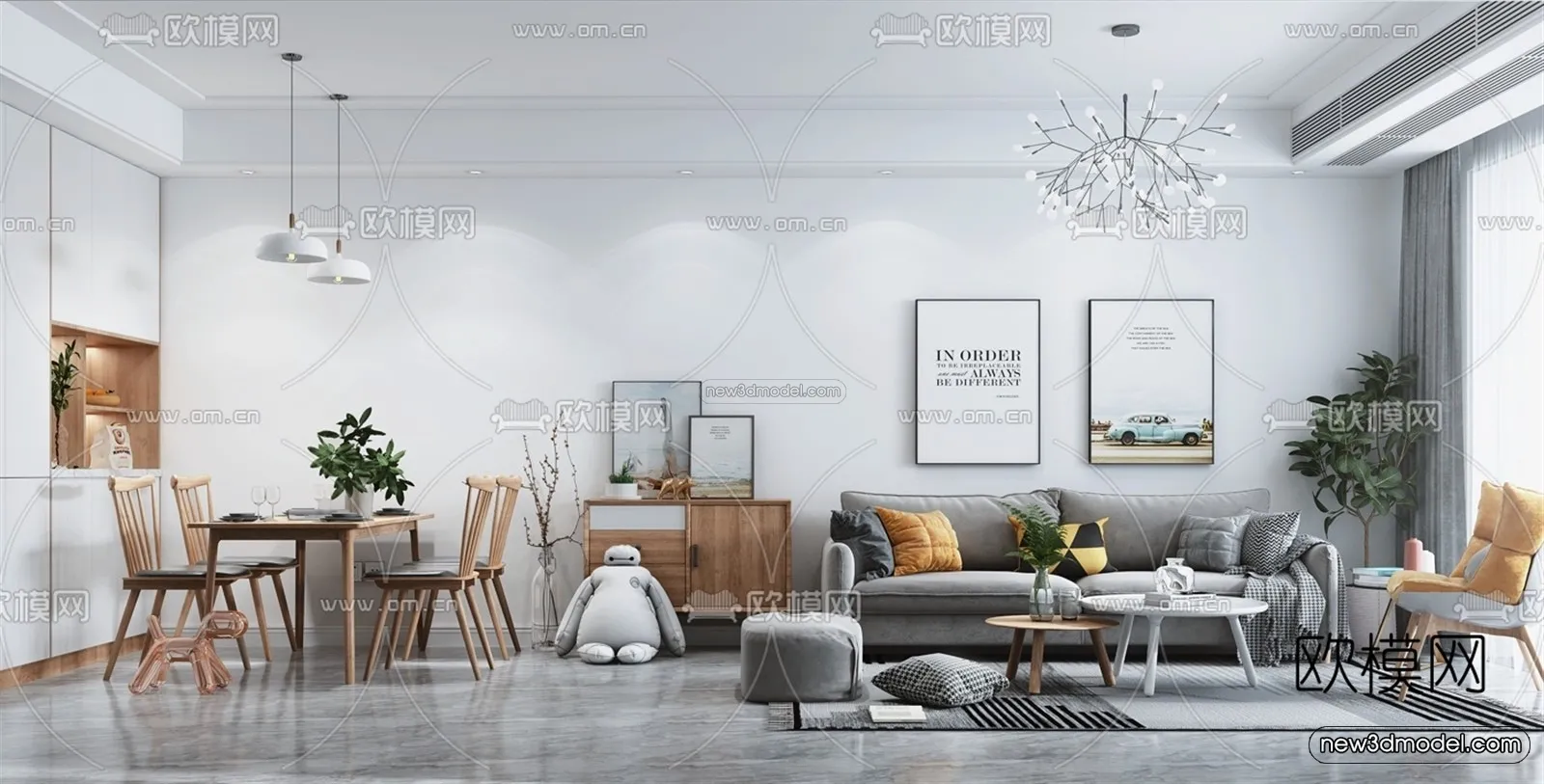 Nordic Style Interior 3D Blocks – Living Room 3D Model – 023 – VRAY