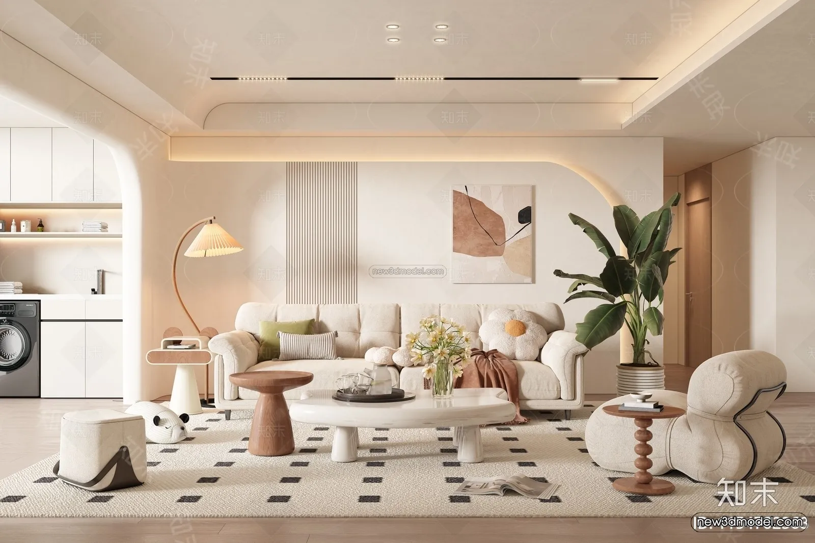 Nordic Style Interior 3D Blocks – Living Room 3D Model – 024 – VRAY