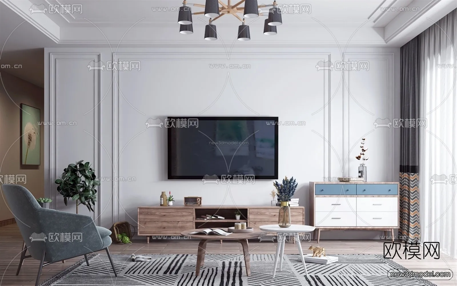 Nordic Style Interior 3D Blocks – Living Room 3D Model – 028 – VRAY