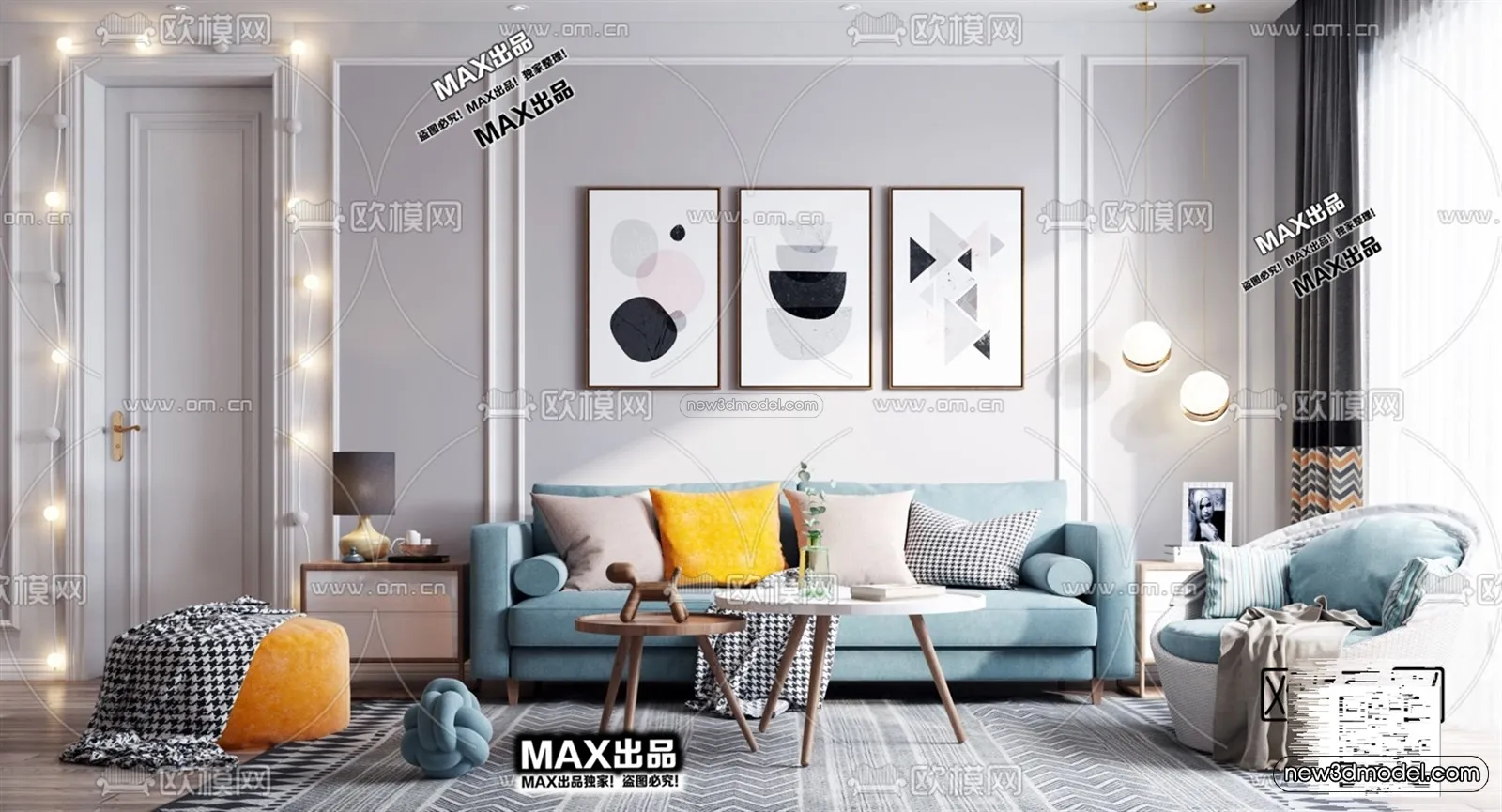 Nordic Style Interior 3D Blocks – Living Room 3D Model – 029 – VRAY