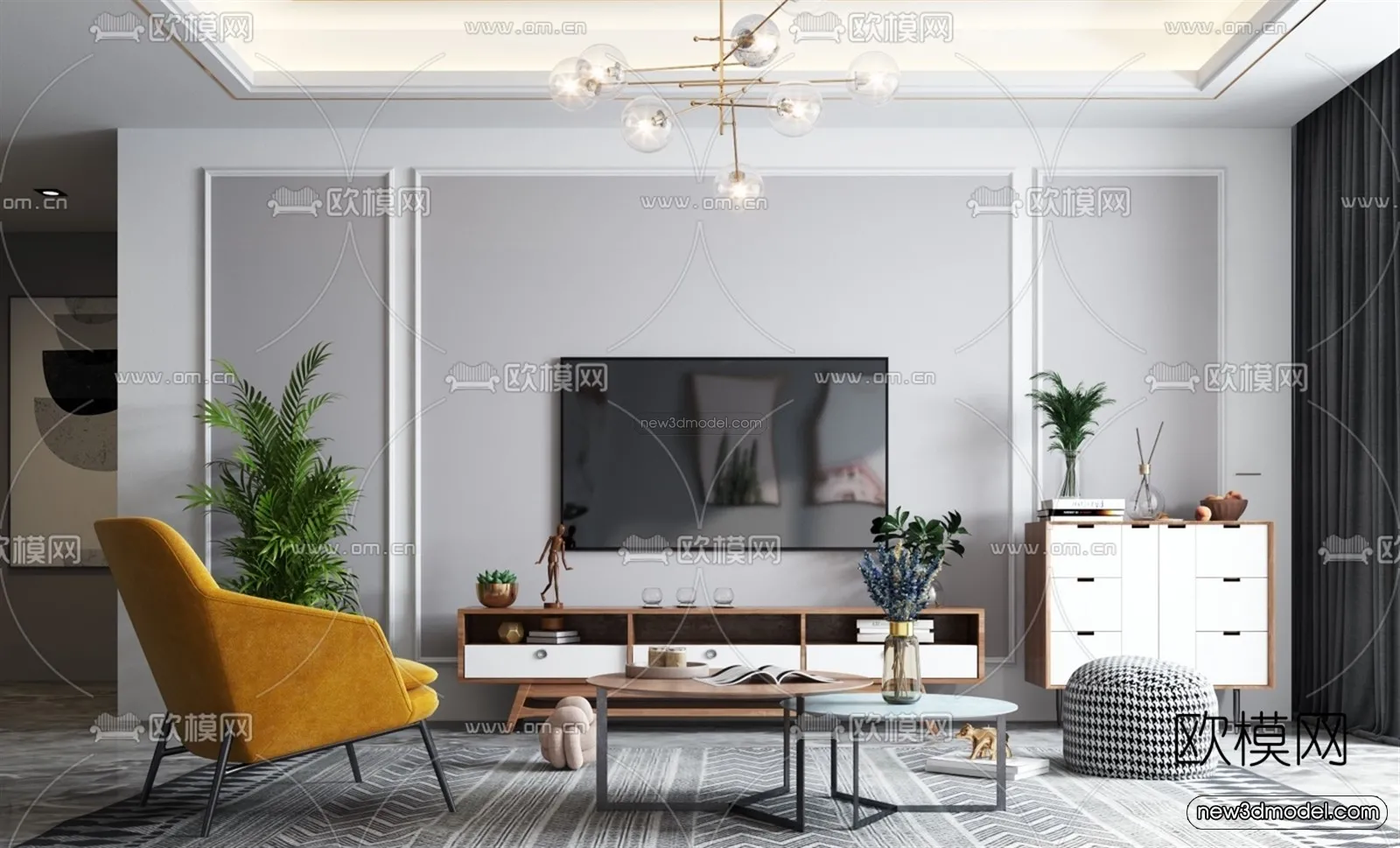 Nordic Style Interior 3D Blocks – Living Room 3D Model – 034 – VRAY