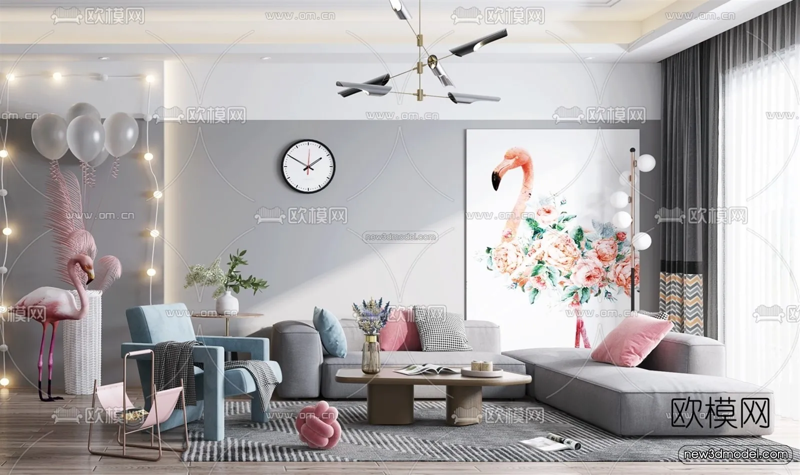 Nordic Style Interior 3D Blocks – Living Room 3D Model – 037 – VRAY