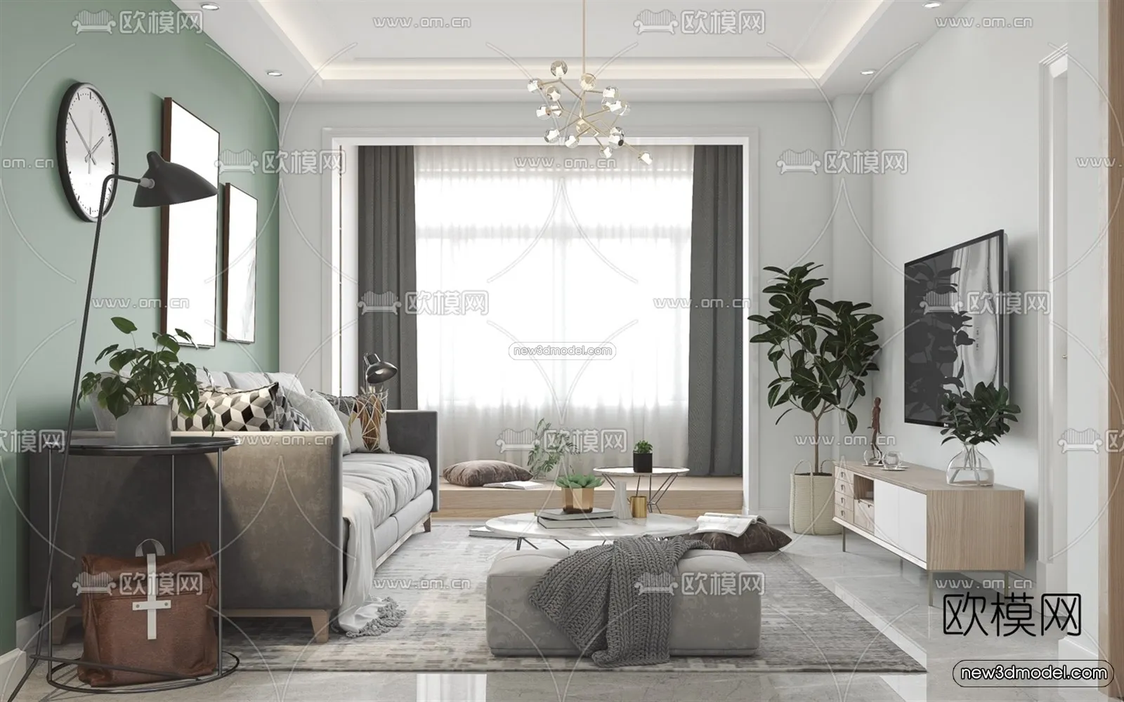 Nordic Style Interior 3D Blocks – Living Room 3D Model – 039 – VRAY