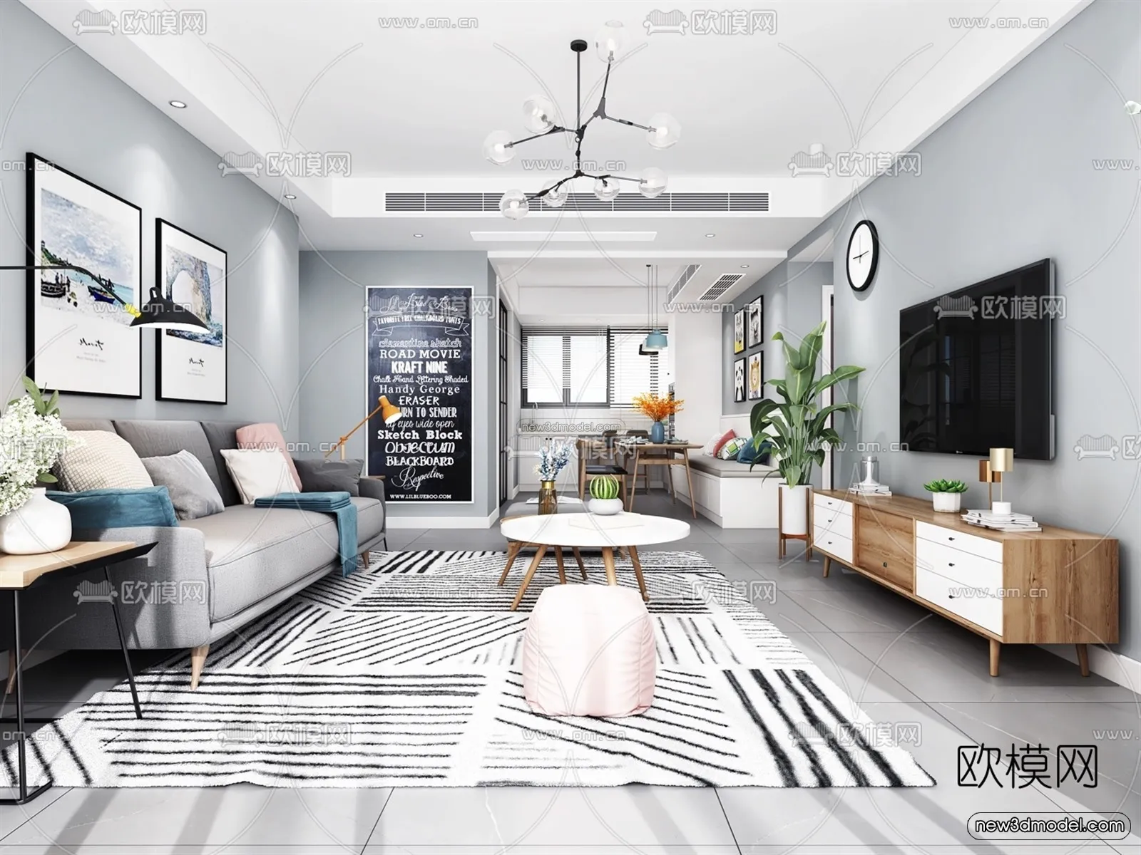 Nordic Style Interior 3D Blocks – Living Room 3D Model – 040 – VRAY