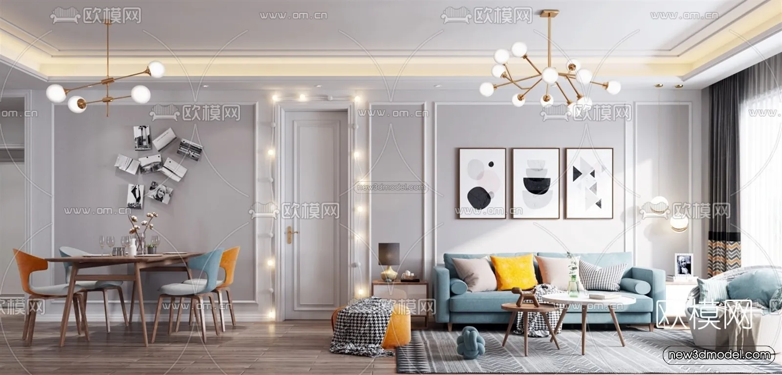 Nordic Style Interior 3D Blocks – Living Room 3D Model – 041 – VRAY