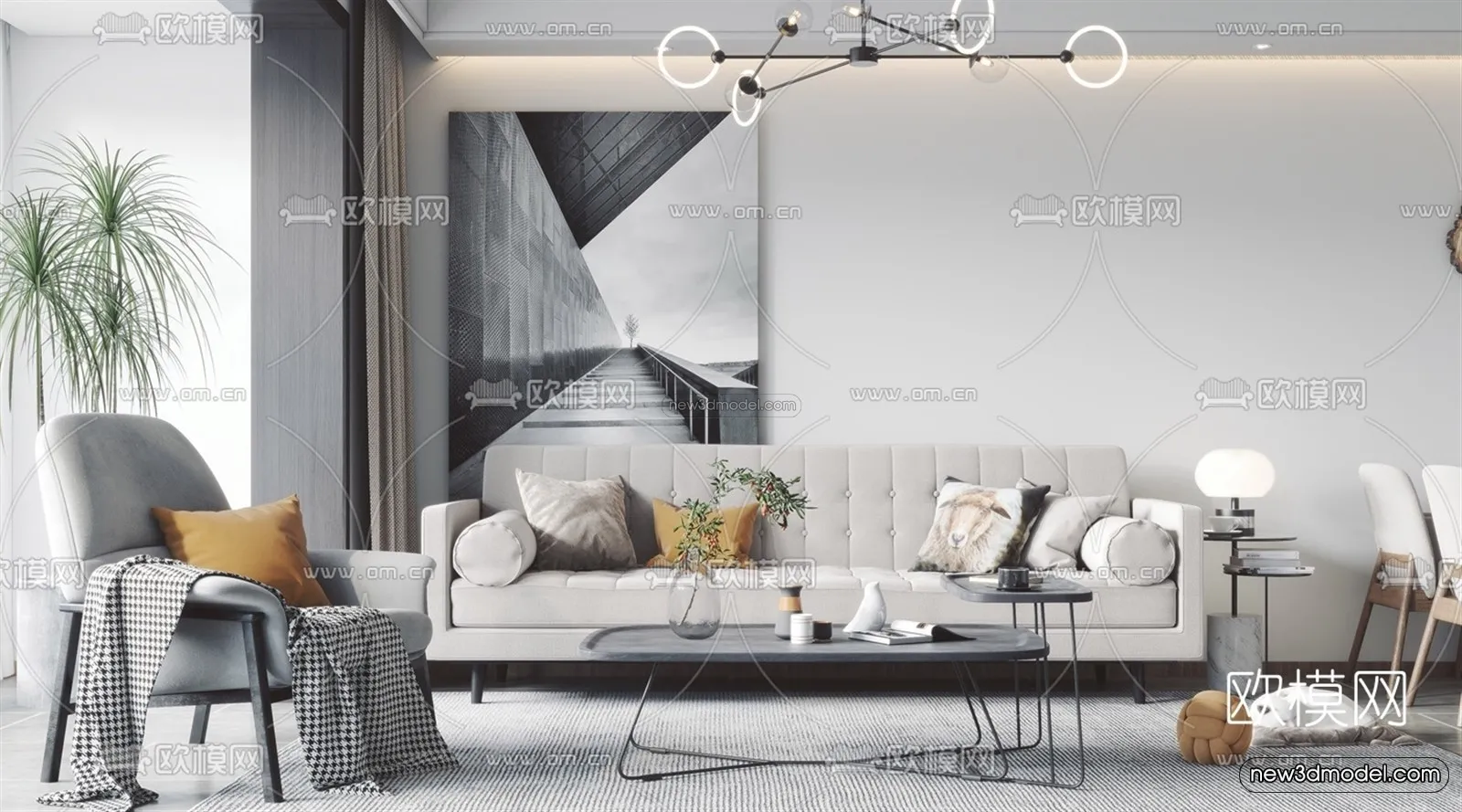 Nordic Style Interior 3D Blocks – Living Room 3D Model – 045 – VRAY