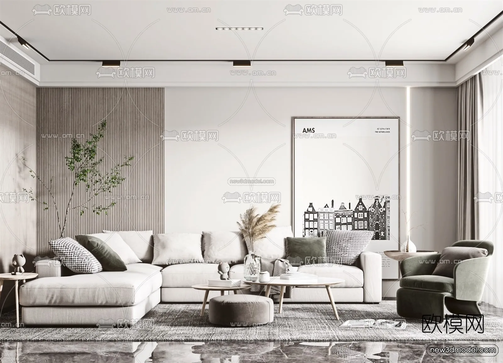 Nordic Style Interior 3D Blocks – Living Room 3D Model – 047 – VRAY