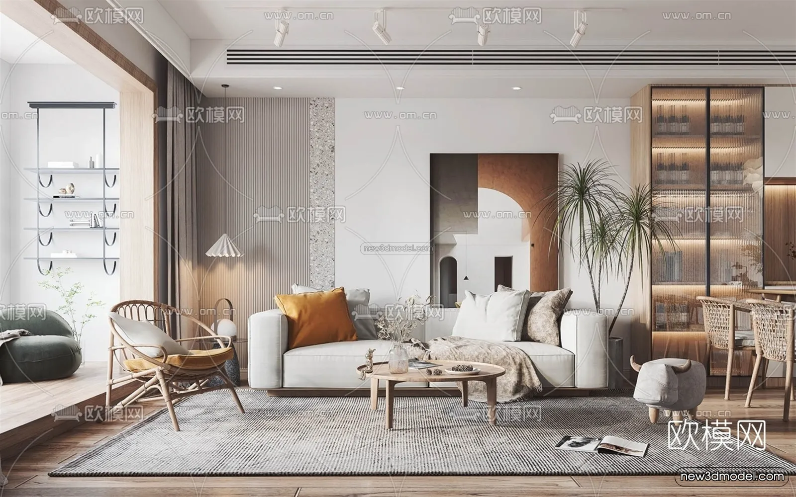 Nordic Style Interior 3D Blocks – Living Room 3D Model – 048 – VRAY