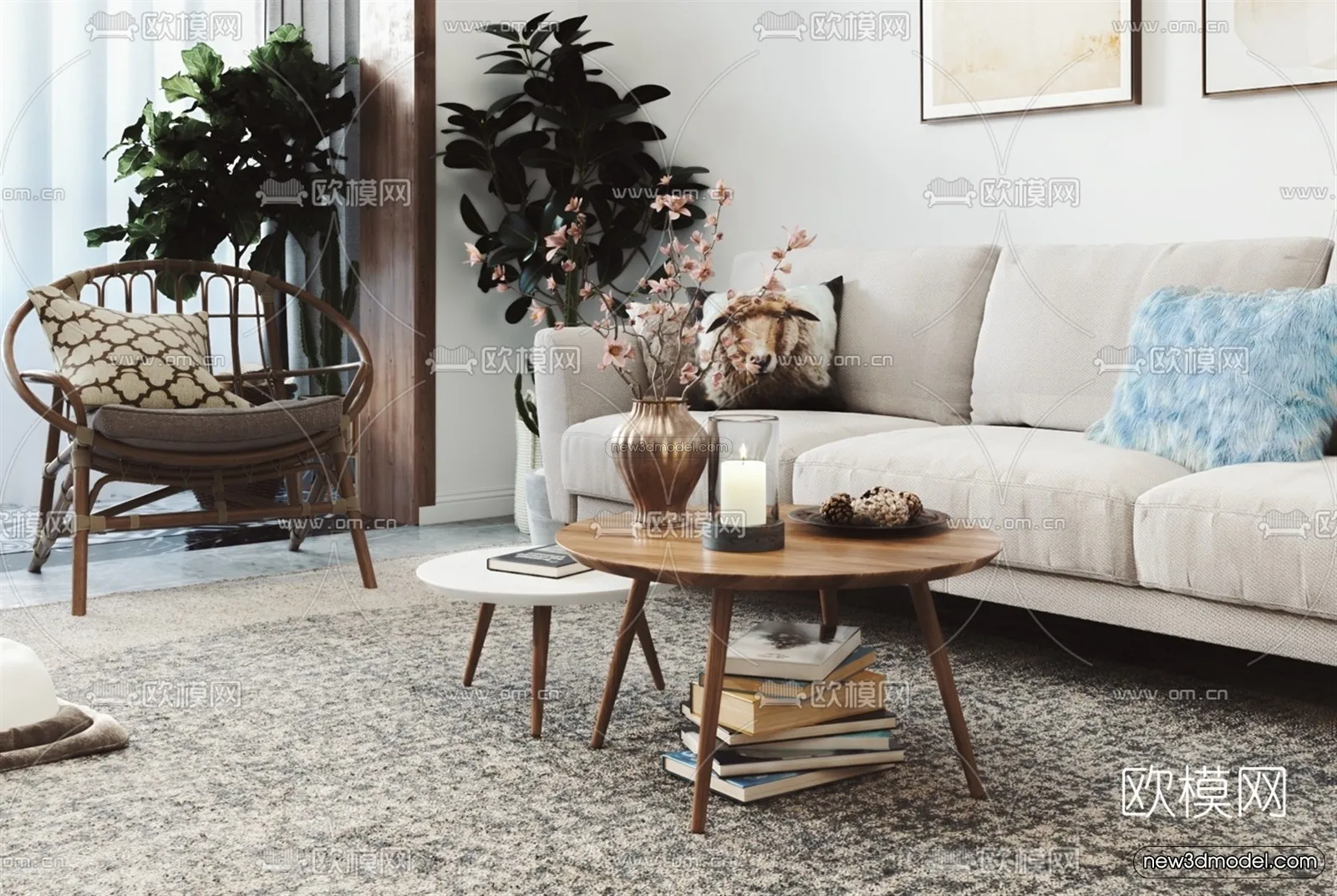 Nordic Style Interior 3D Blocks – Living Room 3D Model – 051 – VRAY