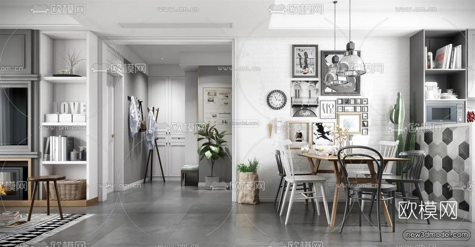 Nordic Style Interior 3D Blocks – Living Room 3D Model – 052 – VRAY