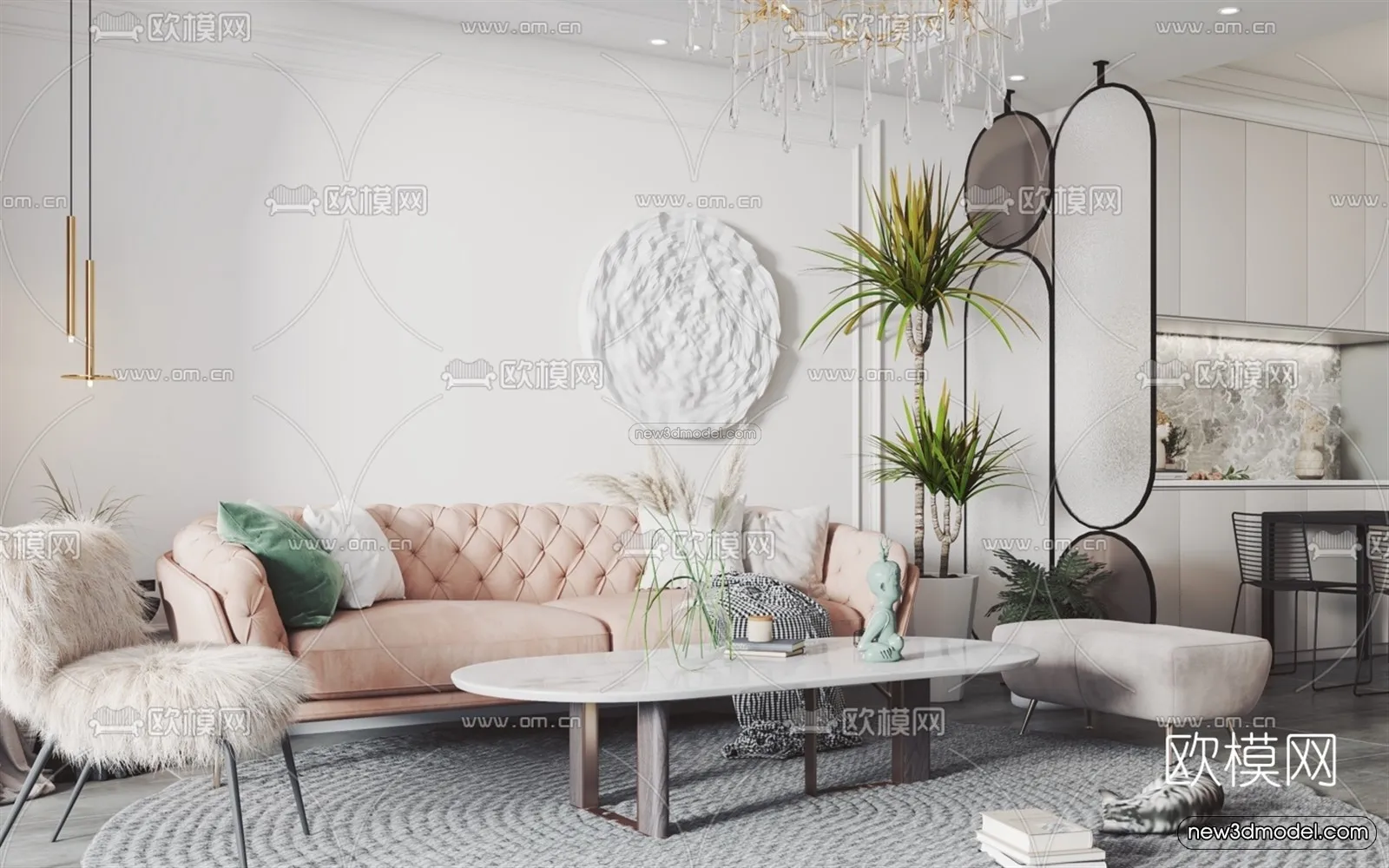 Nordic Style Interior 3D Blocks – Living Room 3D Model – 053 – VRAY