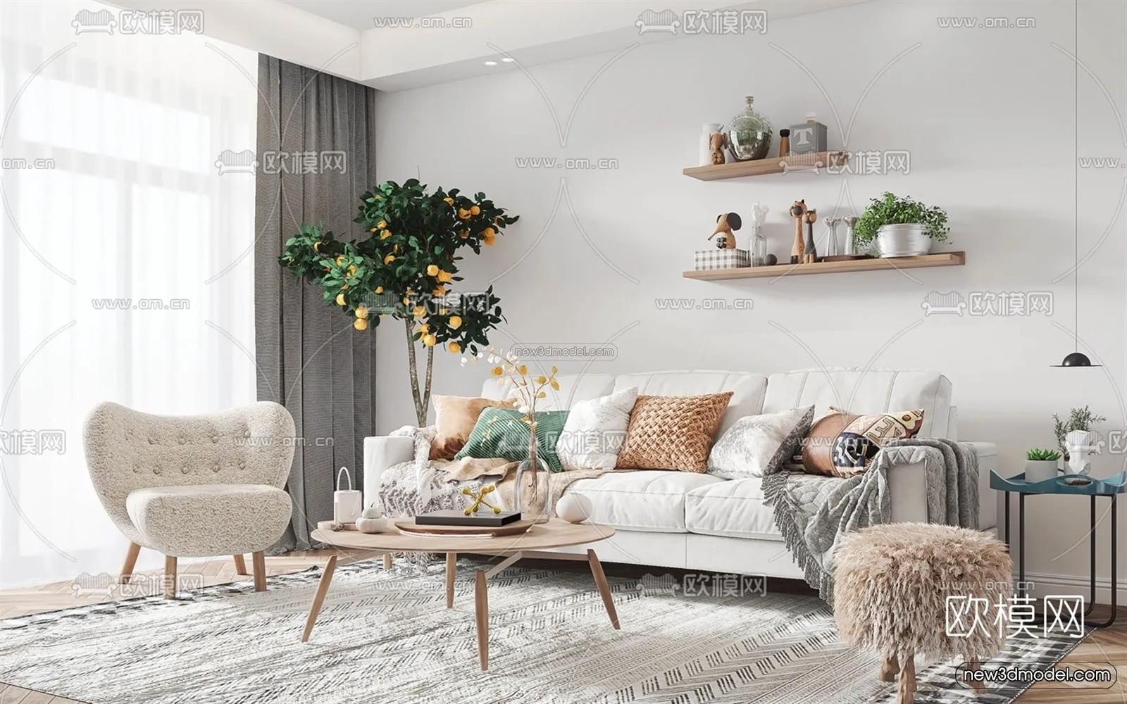 Nordic Style Interior 3D Blocks – Living Room 3D Model – 054 – VRAY