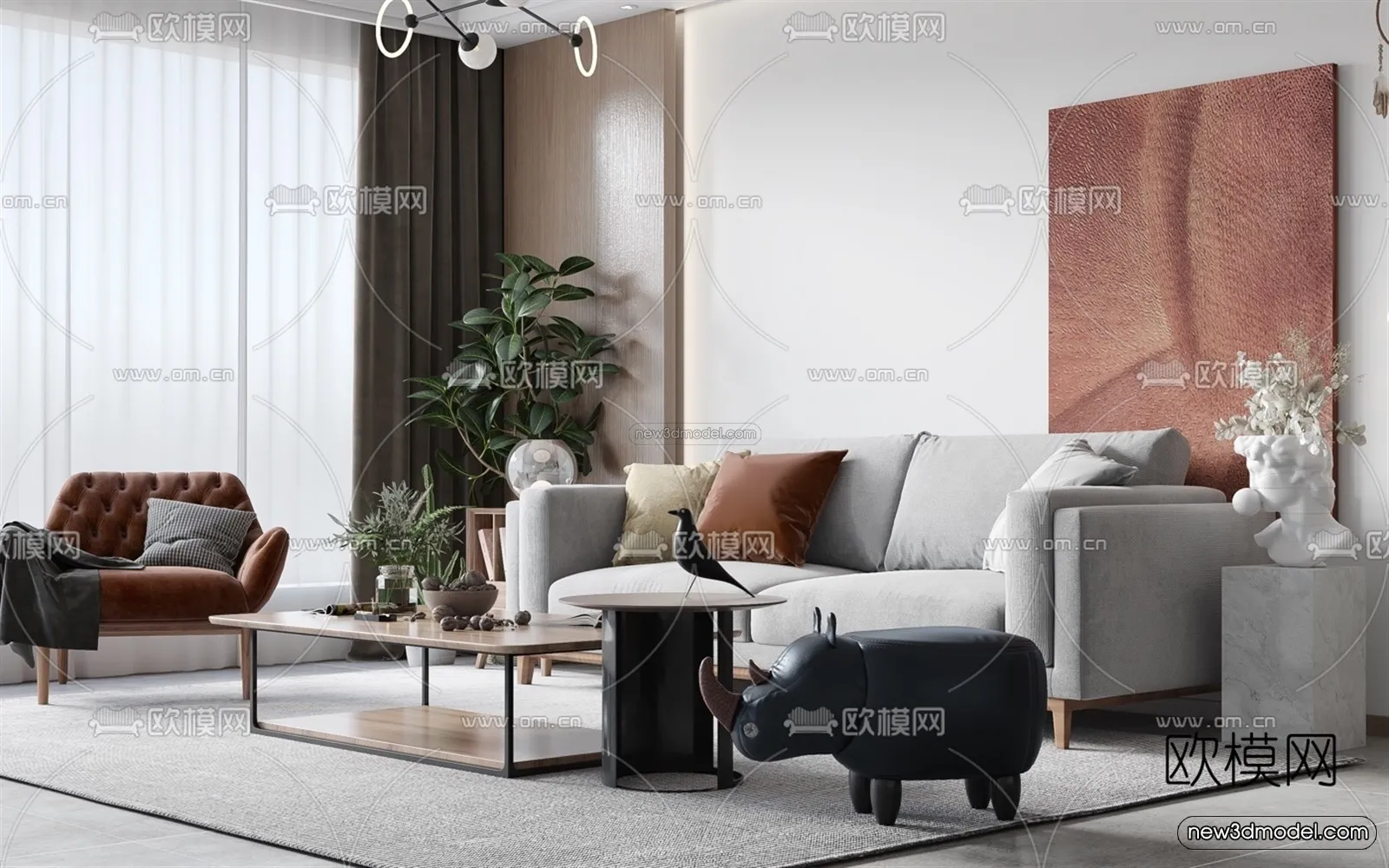 Nordic Style Interior 3D Blocks – Living Room 3D Model – 055 – VRAY