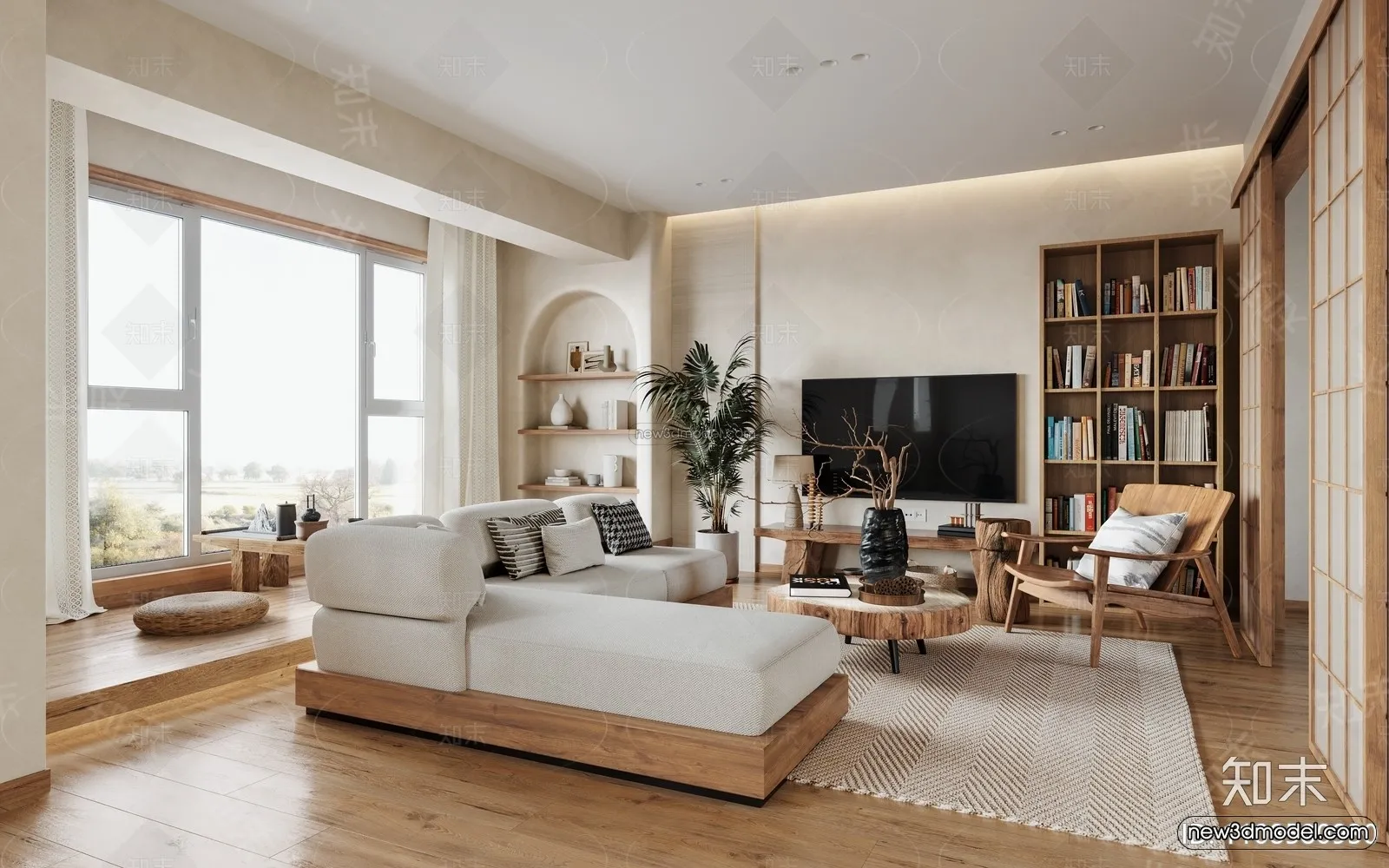 Nordic Style Interior 3D Blocks – Living Room 3D Model – 057 – VRAY