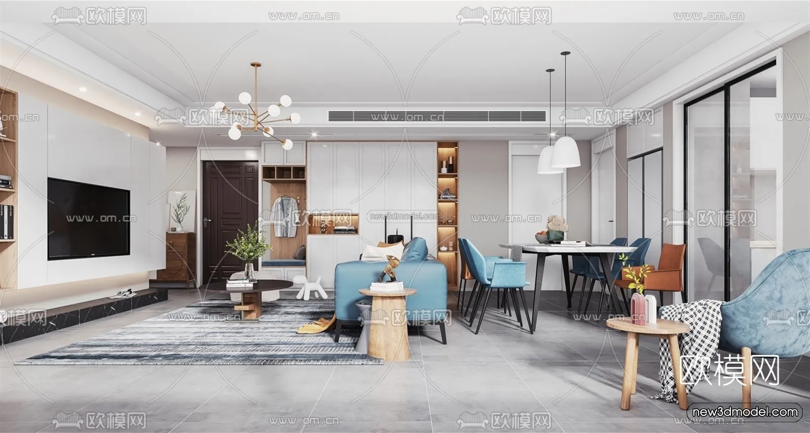 Nordic Style Interior 3D Blocks – Living Room 3D Model – 058 – VRAY