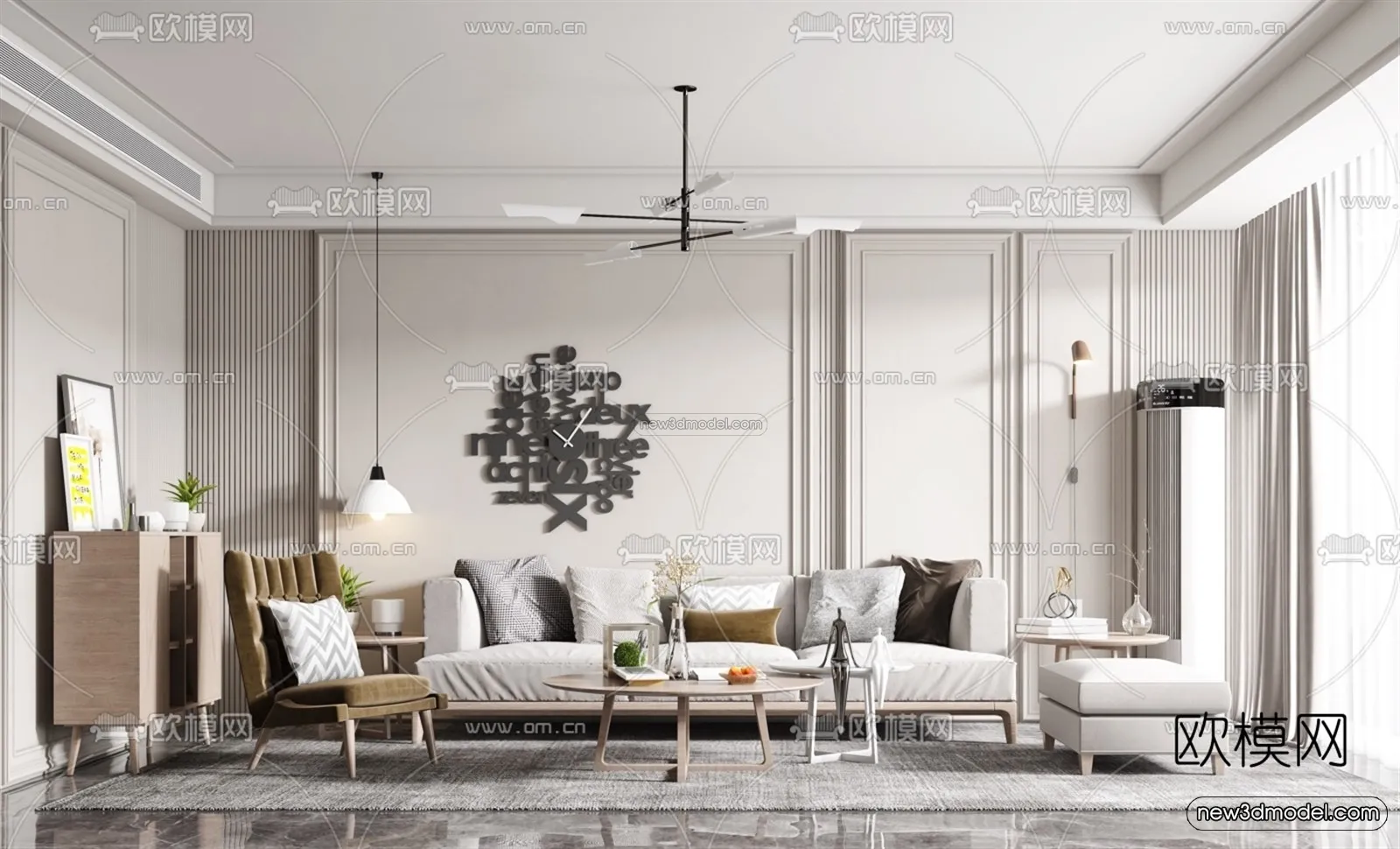 Nordic Style Interior 3D Blocks – Living Room 3D Model – 059 – VRAY