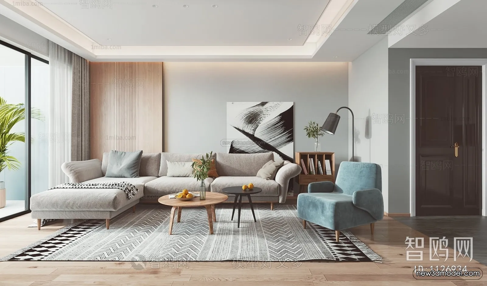 Nordic Style Interior 3D Blocks – Living Room 3D Model – 063 – VRAY