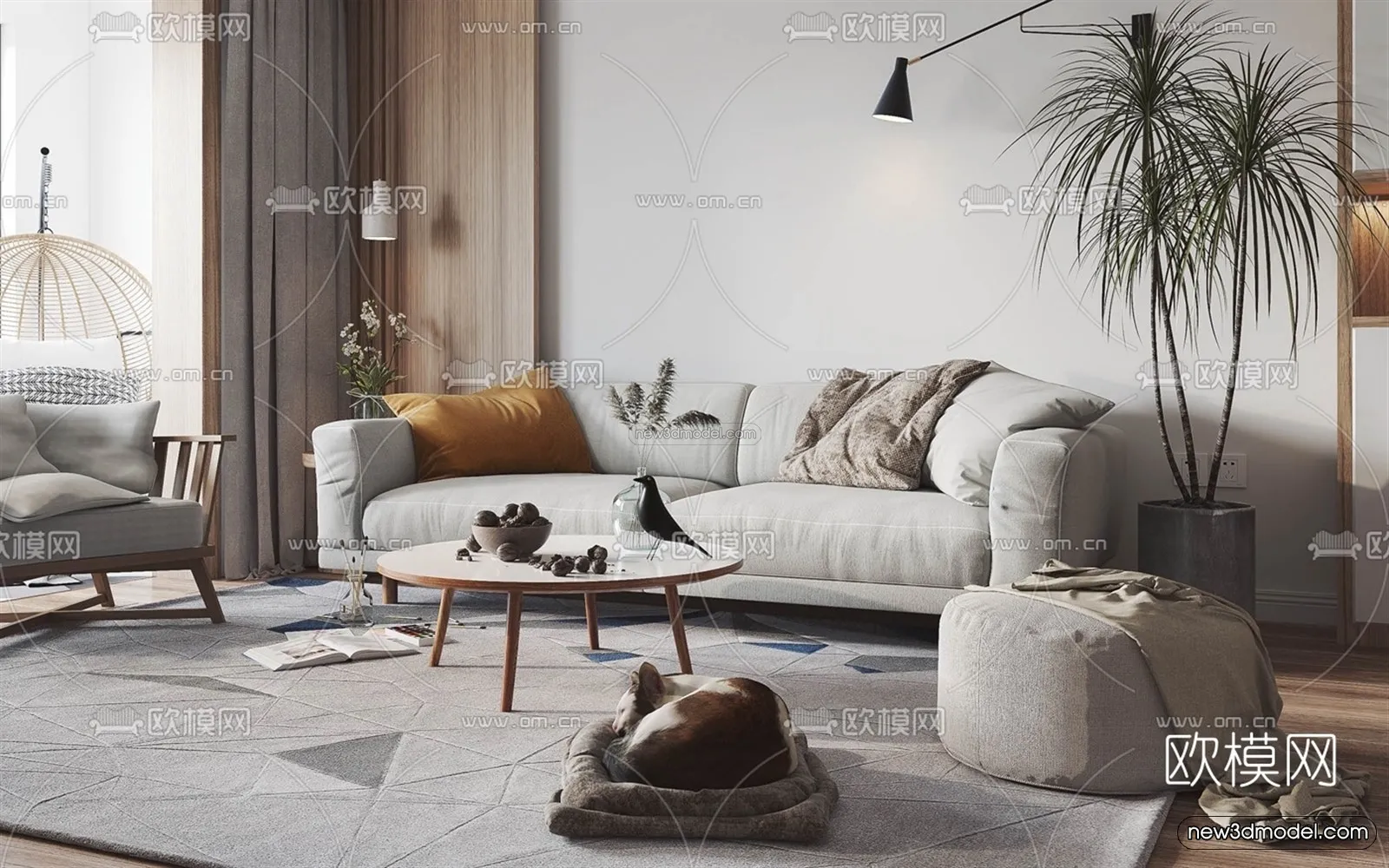 Nordic Style Interior 3D Blocks – Living Room 3D Model – 065 – VRAY