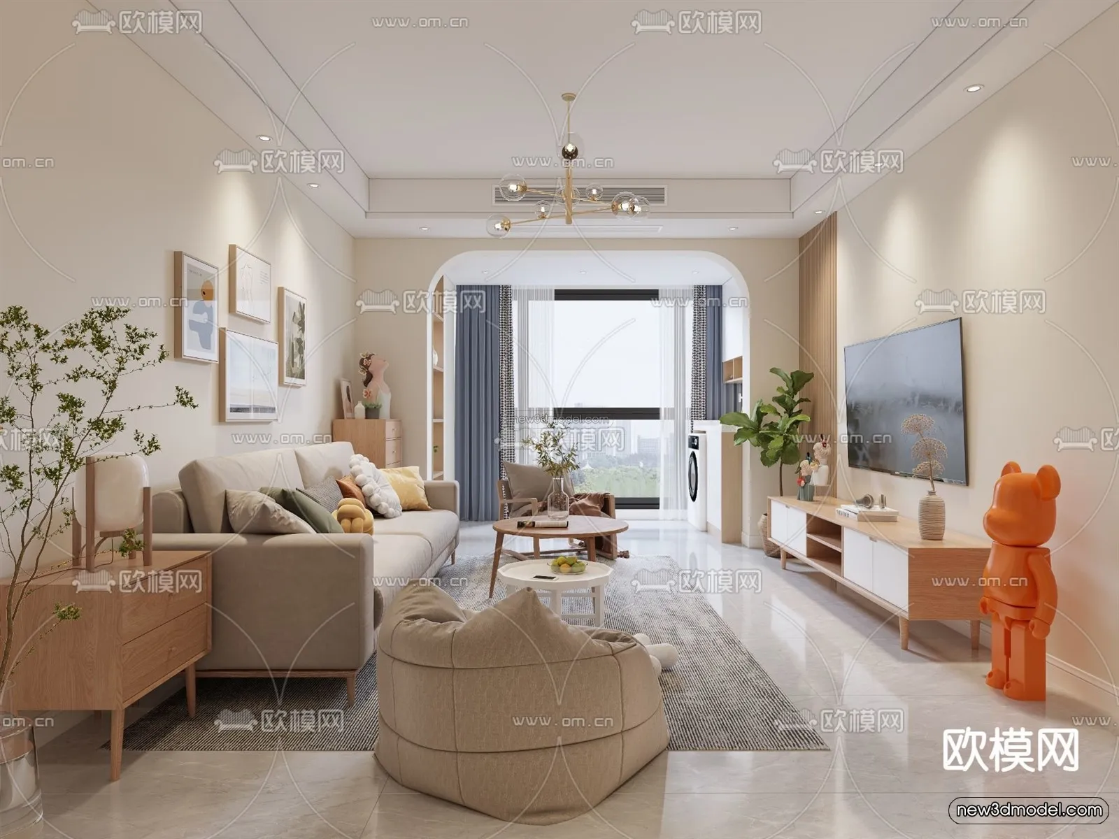 Nordic Style Interior 3D Blocks – Living Room 3D Model – 067 – VRAY