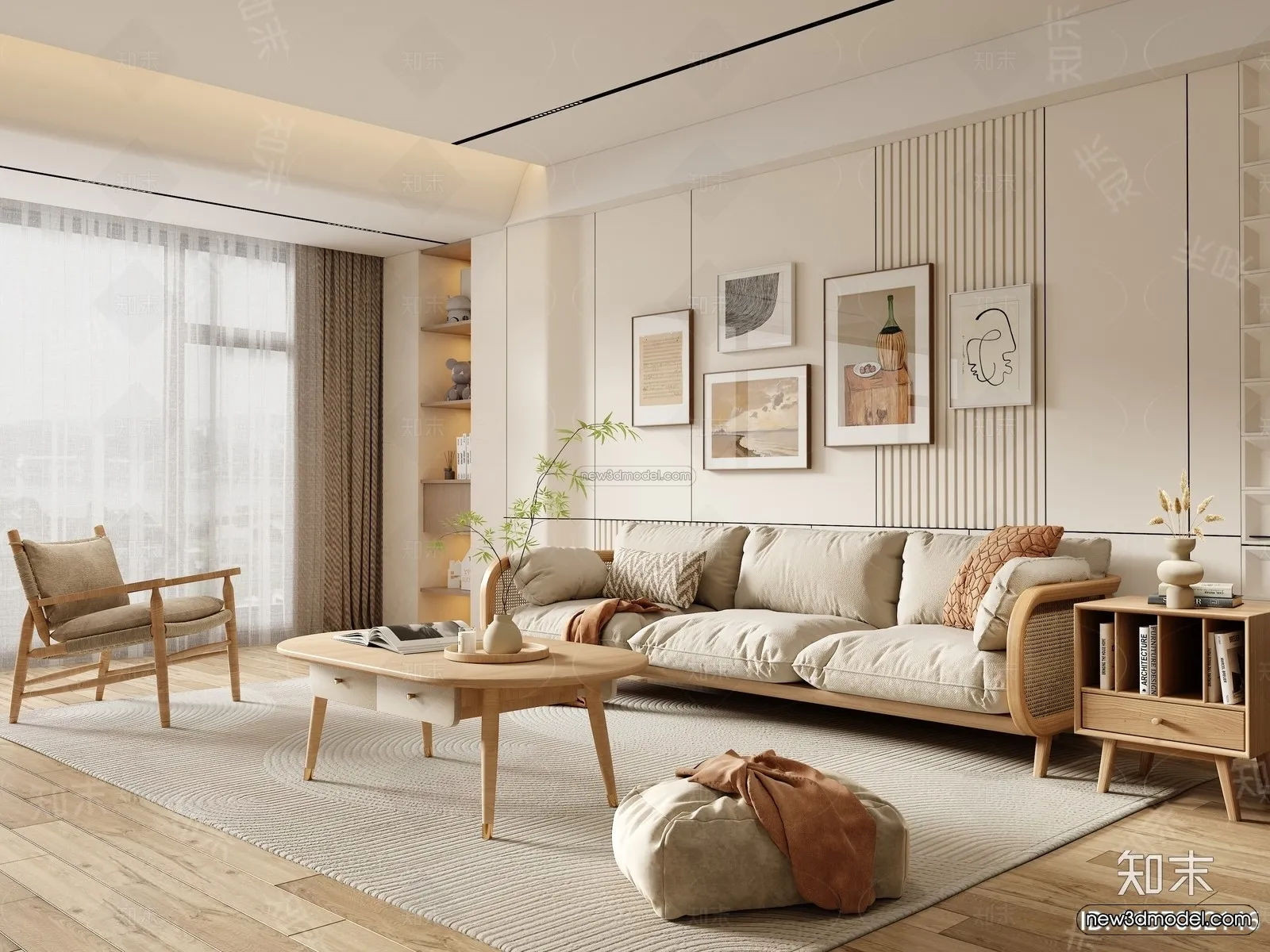 Nordic Style Interior 3D Blocks – Living Room 3D Model – 068 – VRAY