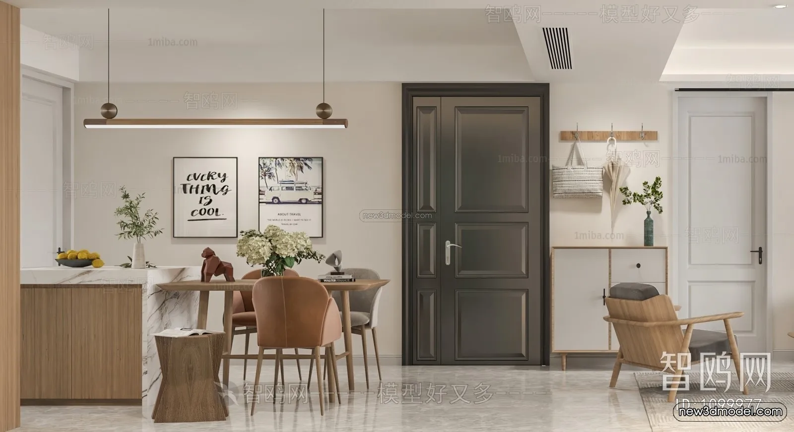 Nordic Style Interior 3D Blocks – Living Room 3D Model – 071 – VRAY