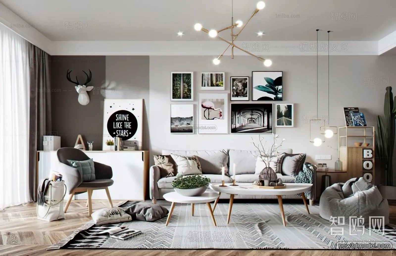 Nordic Style Interior 3D Blocks – Living Room 3D Model – 074 – VRAY