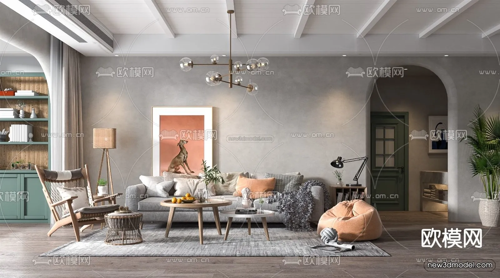 Nordic Style Interior 3D Blocks – Living Room 3D Model – 075 – VRAY