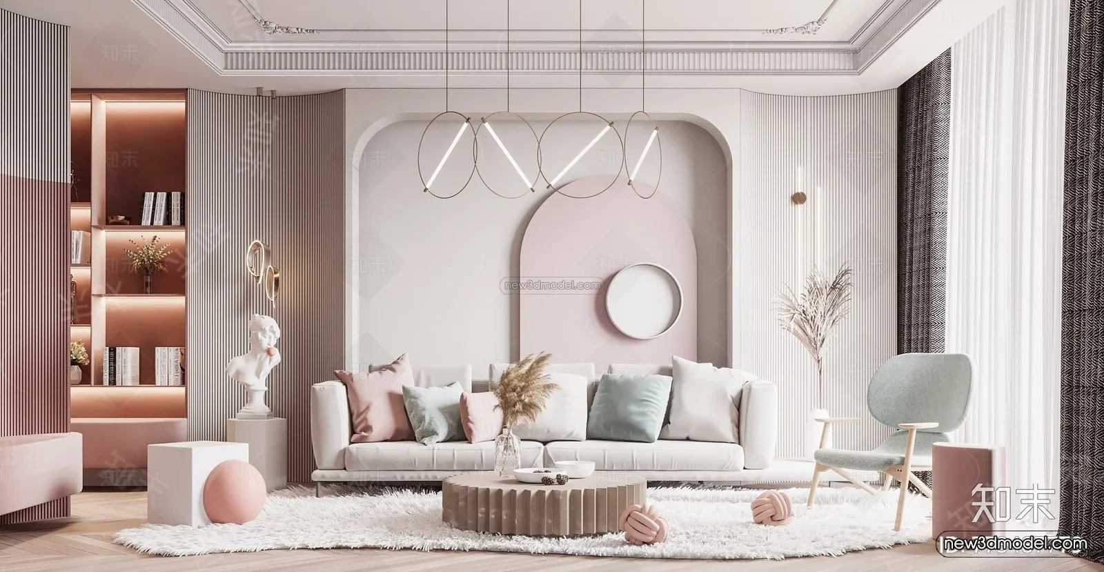 Nordic Style Interior 3D Blocks – Living Room 3D Model – 076 – VRAY