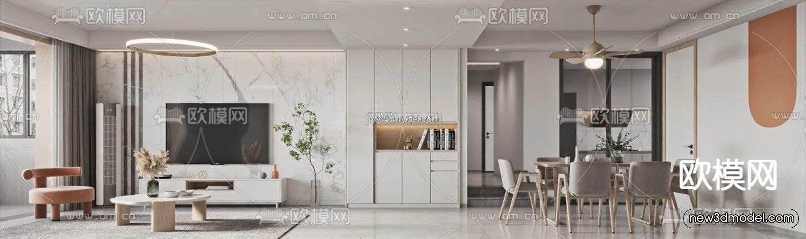 Nordic Style Interior 3D Blocks – Living Room 3D Model – 077 – VRAY